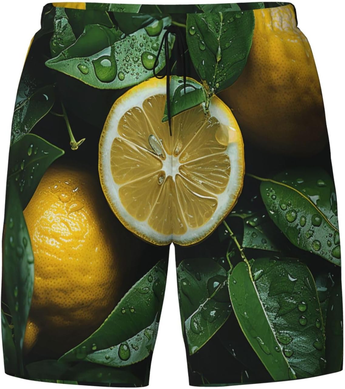 Men's Swim Trunks 2 in 1 Quick Dry Bathing Suits Fresh Lemon Beach Board Shorts Swimwear