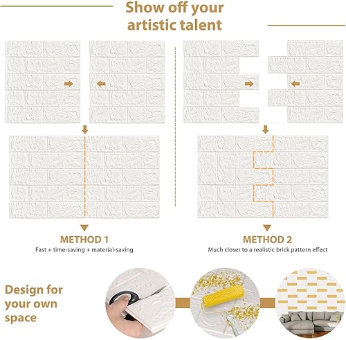 Miniatura 2 de JOLOV 10 paneles de pared 3D autoadhesivos de espuma de polietileno, impermeables, perfectos para decoración de paredes interiores en dormitorio y