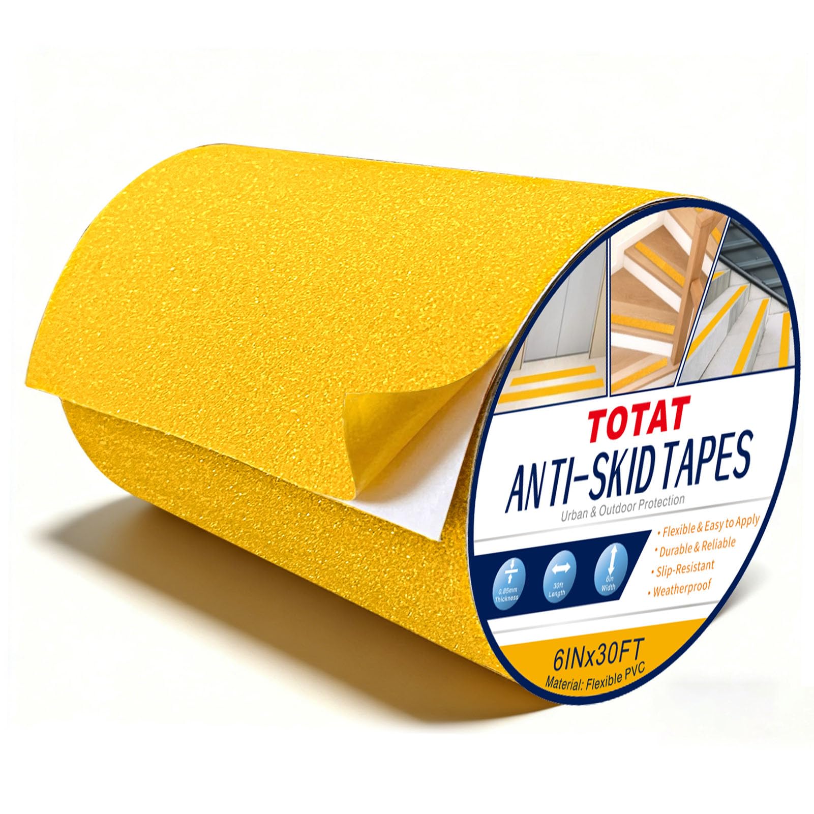 Cinta antideslizante de 6 pulgadas x 30 pies, cinta de tracción de seguridad de PVC amarillo para escaleras, escalones, rampas, bañeras, adhesivo de agarre para interiores y exteriores