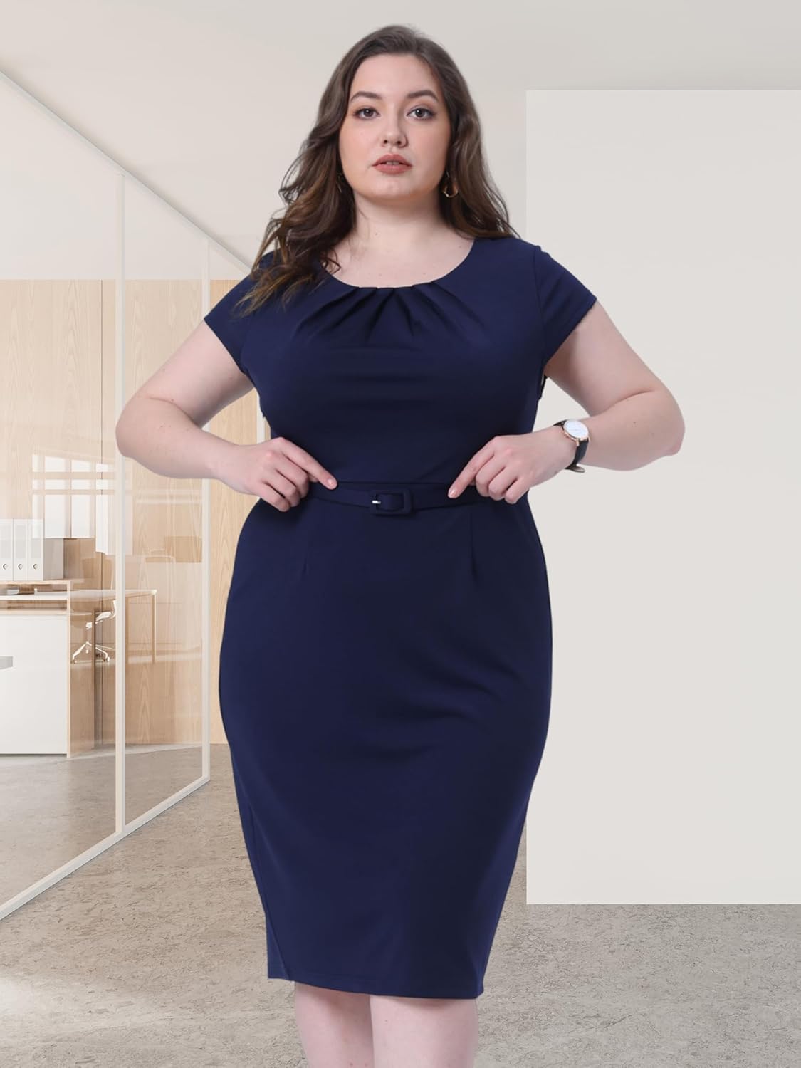 Agnes Orinda Plus Size Office Dress for Women 50s 60s Vintage Pencil Dress Bodycon Wear to Work Dresses - Image 3