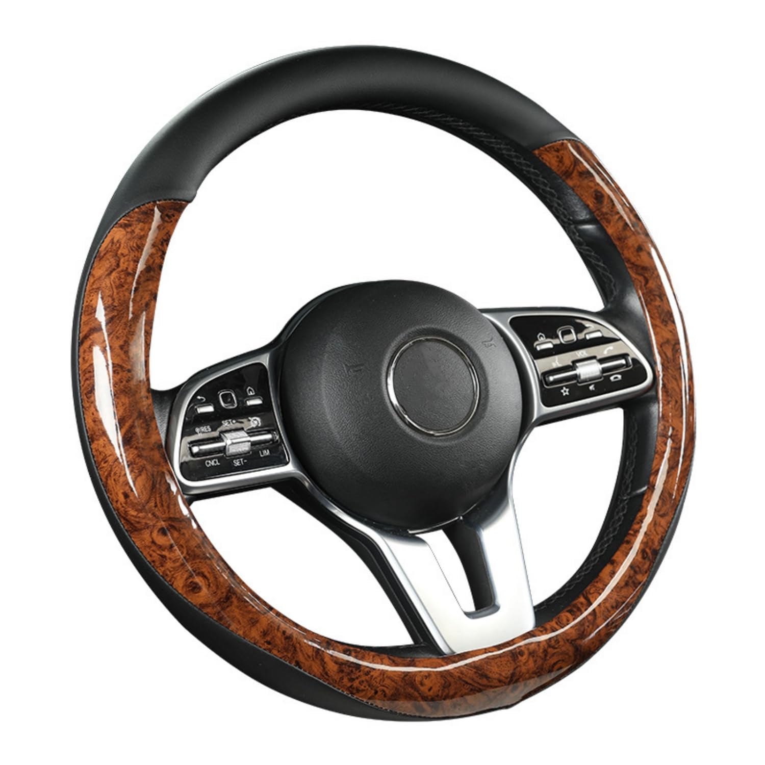 Funda para volante de cuero de microfibra transpirable antideslizante protector universal de 14.5 a 15 pulgadas, accesorios interiores de automóvil para mujeres y hombres, color negro