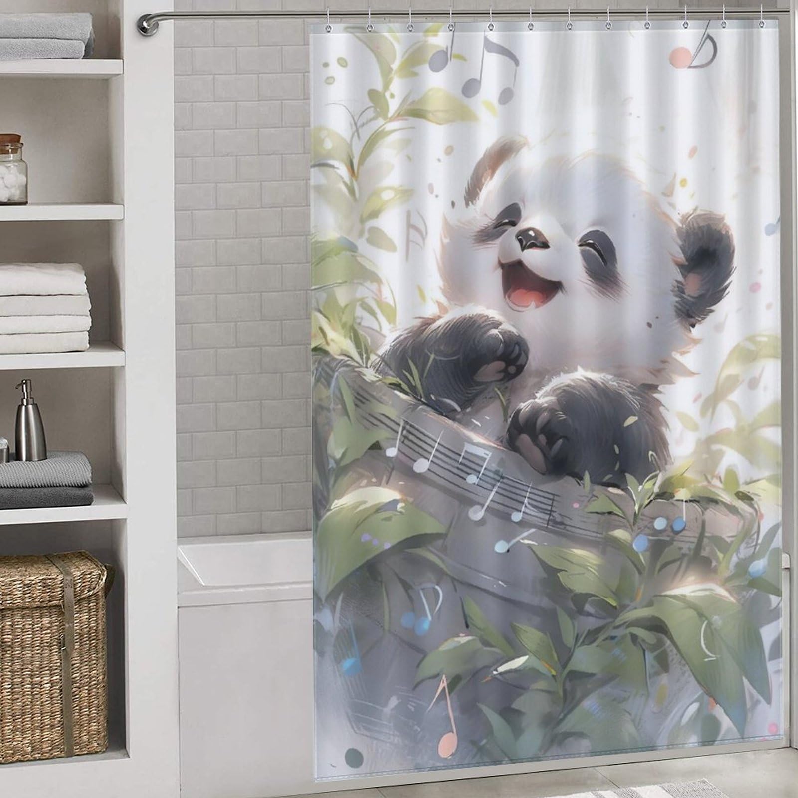 Rideau de bain lavable Panda en tissu polyester de qualité supérieure