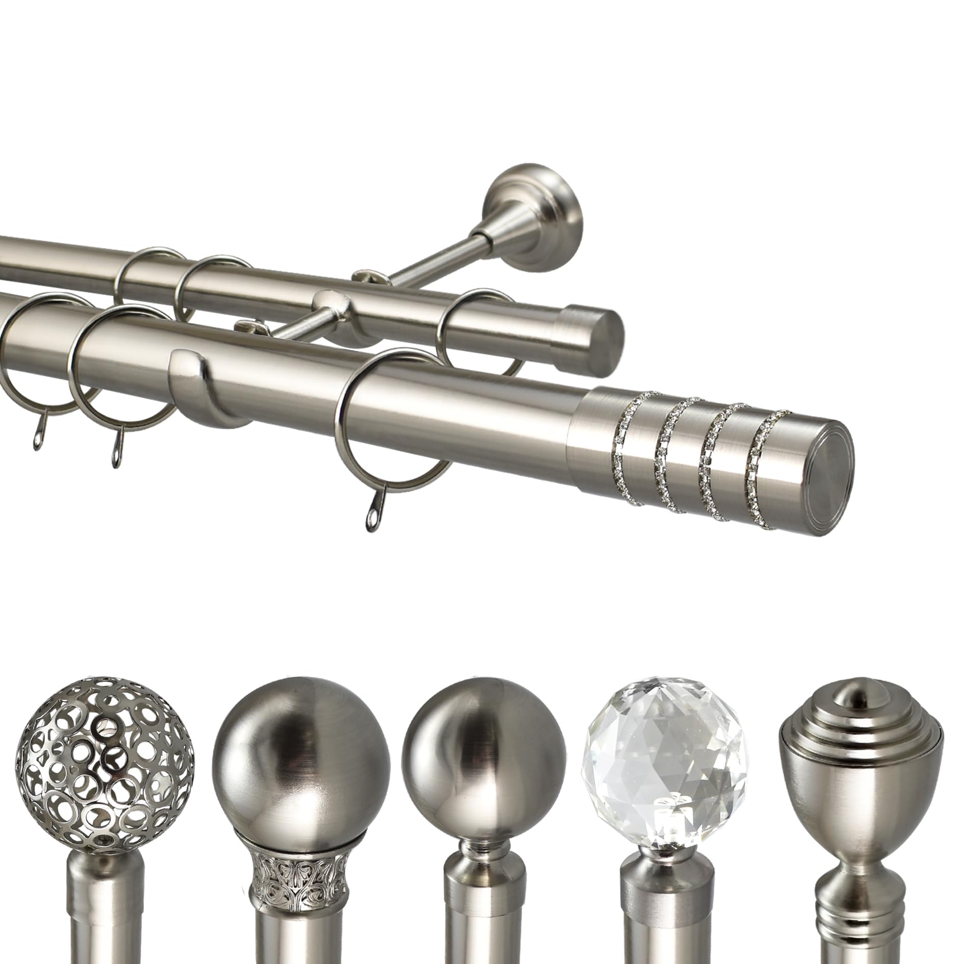 Curtain Pole Set with Rods, 28/19mm Diameter, Metal (Malmo Without Rings, 110cm (1 x 110cm Pole))