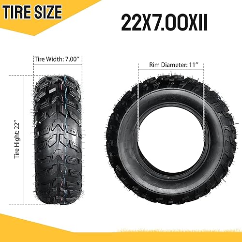 Miniatura 7 de Juego de 2 neumáticos de lodo ATV 22x7-11 22X7X11 6PR 0.787 in Deep Tread Fit para Honda Recon 250 Suzuki Ozark 250 (1 par)
