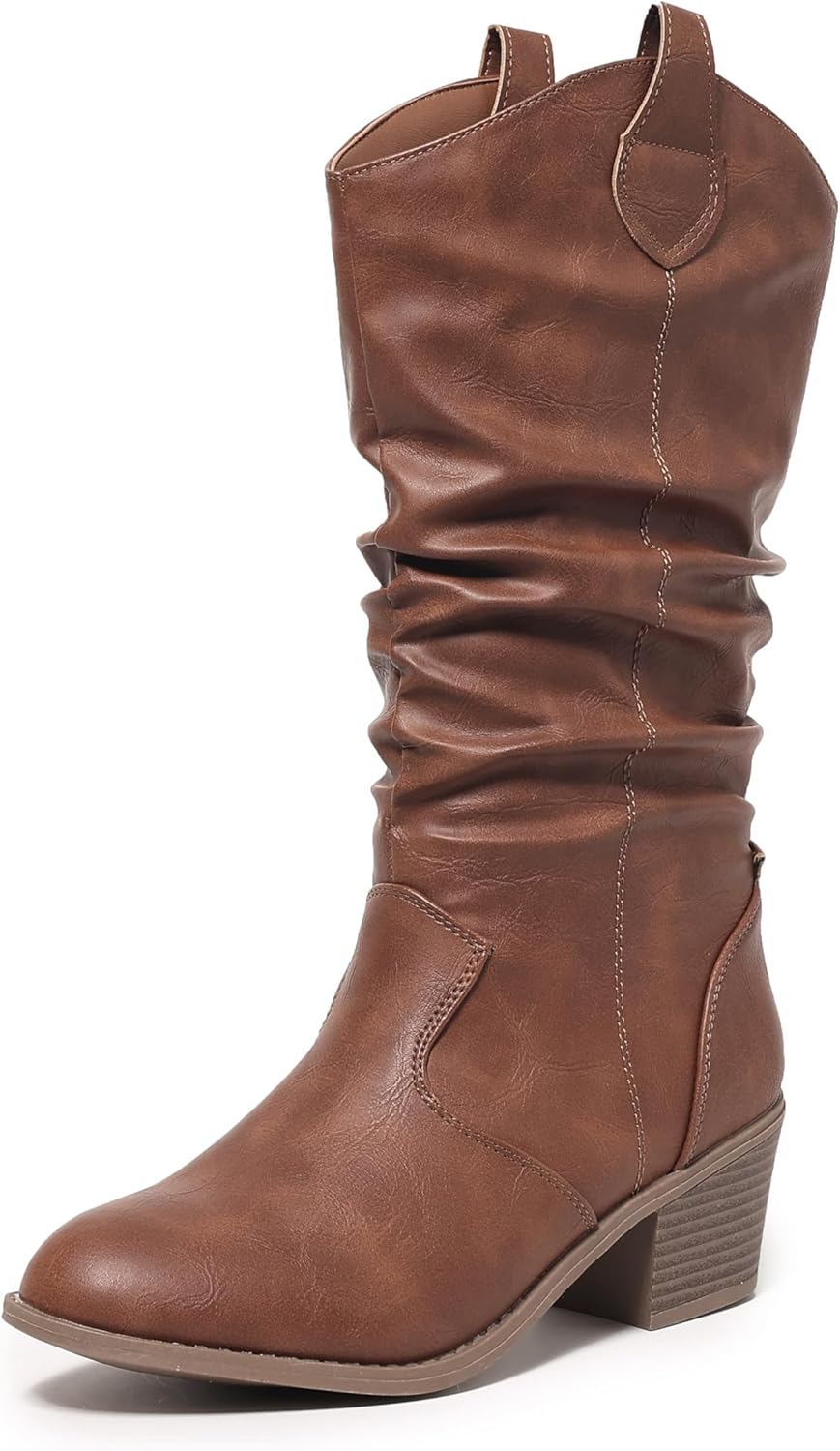 White Slouchy Boots for Women - Mid Calf Fall Boots 2024 with chunky Heel, Casual & Stylish