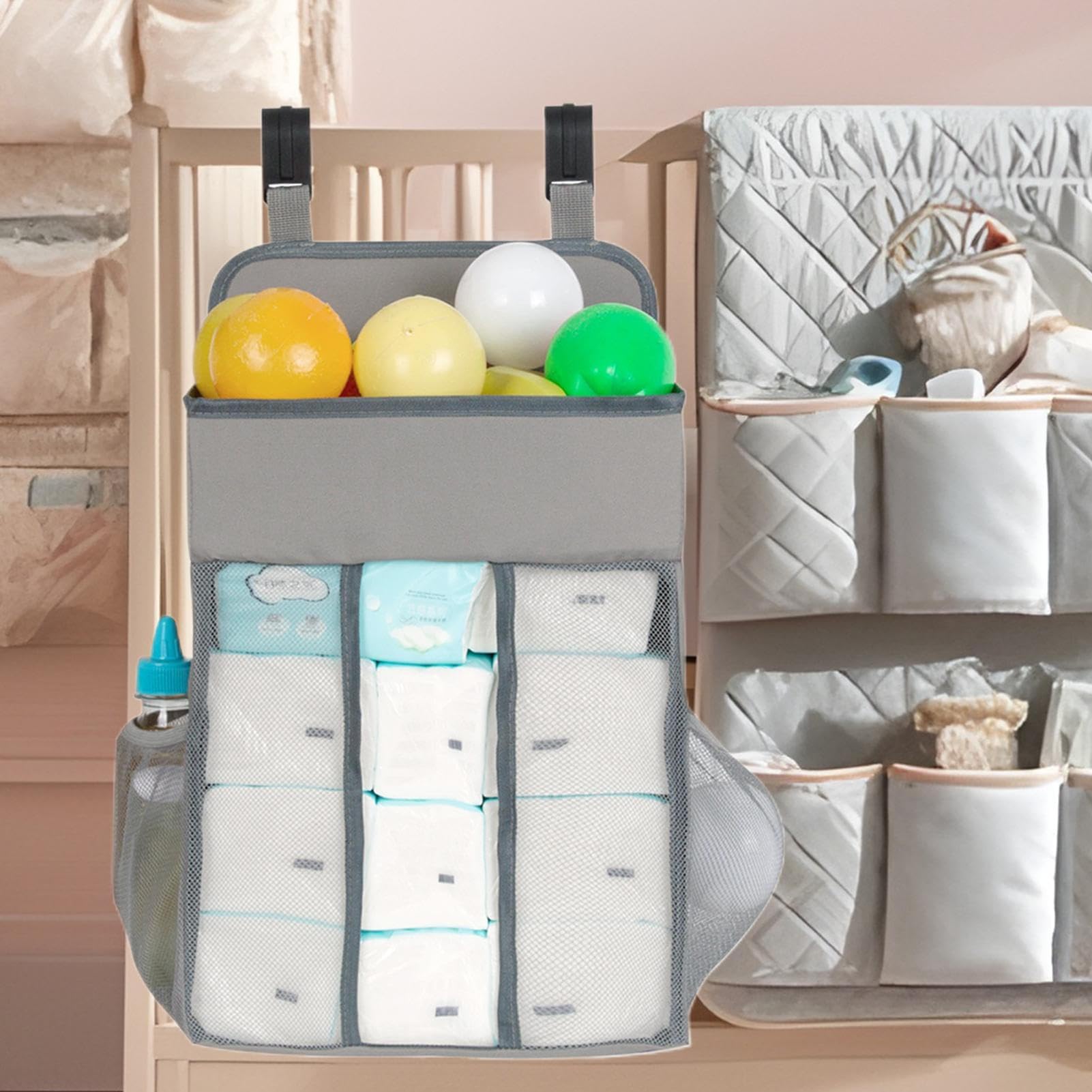 Cesta de pañales, organizador portátil de pañales, cesta de bebé que ahorra espacio, apilador de pañales colgante para guardería, hogar y viajes, ideal para padres