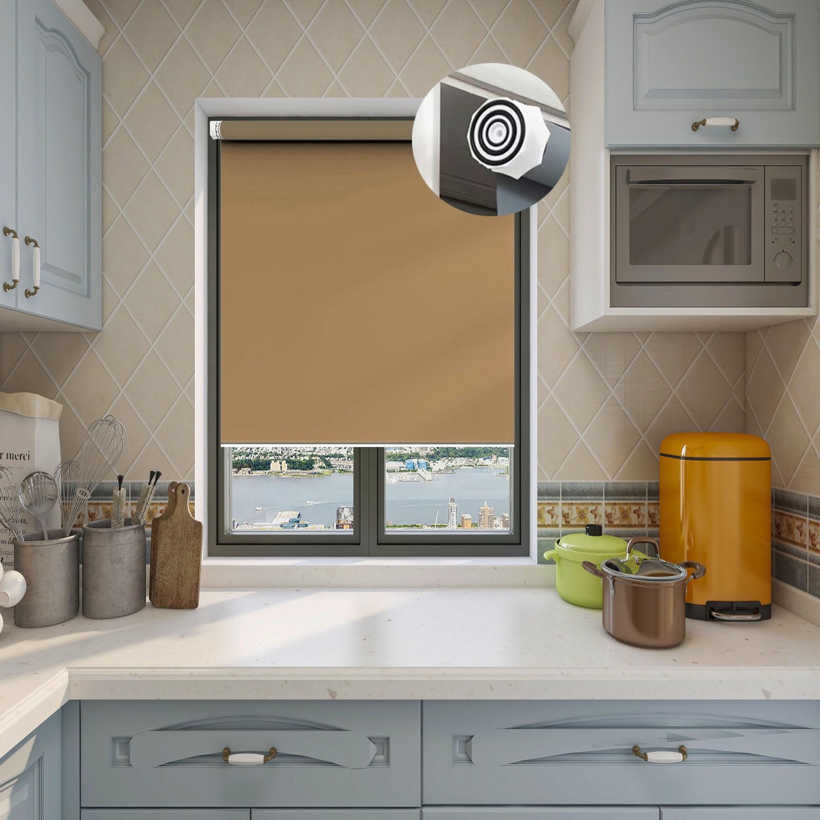 Blackout Roller Blinds 40 x 140 cm Privacy Protection Easy to Install, Blackout Vision Curtains Made to Measure for Bedroom, Nursery, Taupe