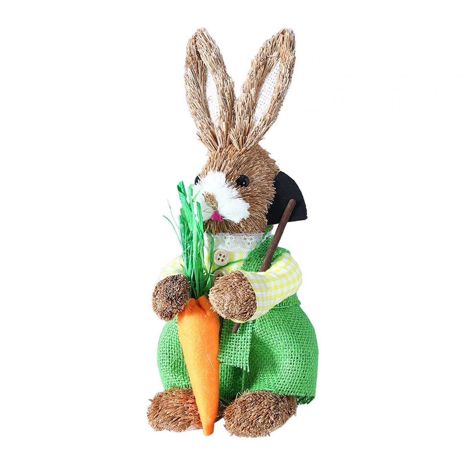 PIXZCSA Rabbit Figurines Easter Decor Handmade Straw Bunny Centerpiece For Farmhouse Office Decor Easter Rabbit Foam And Cloth