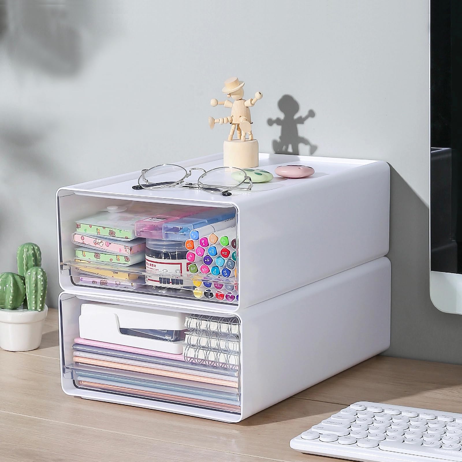 Lot De 2 Caisses De Rangement Pliables Domiella - Taille L, Rose - 40x30x15 Cm, Plastique PP, Empilables Et Ventilées