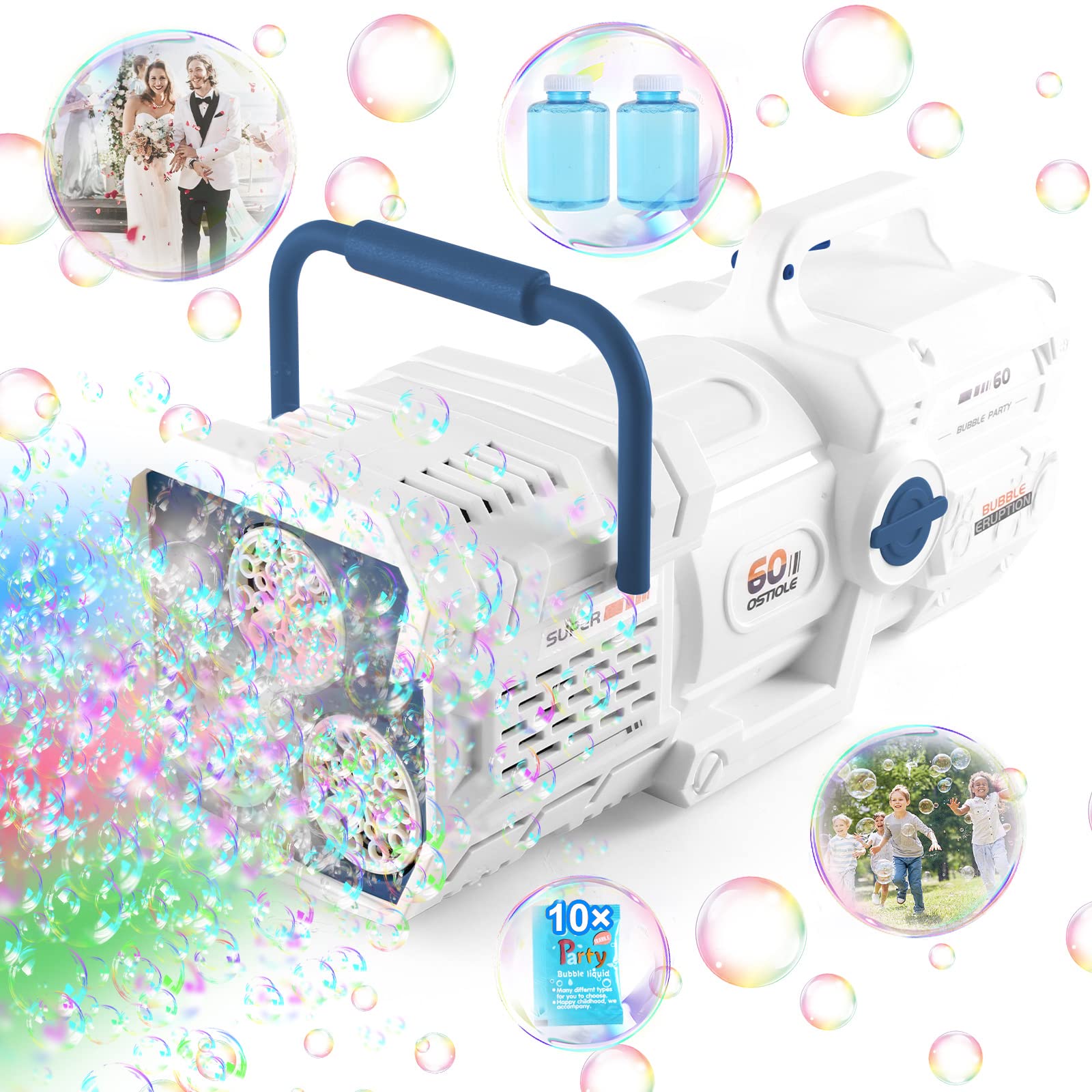 SELTERM Bubble Machine Blaster, Automatic Bubble Machine with Lights for Parties, 15000+ Bubbles