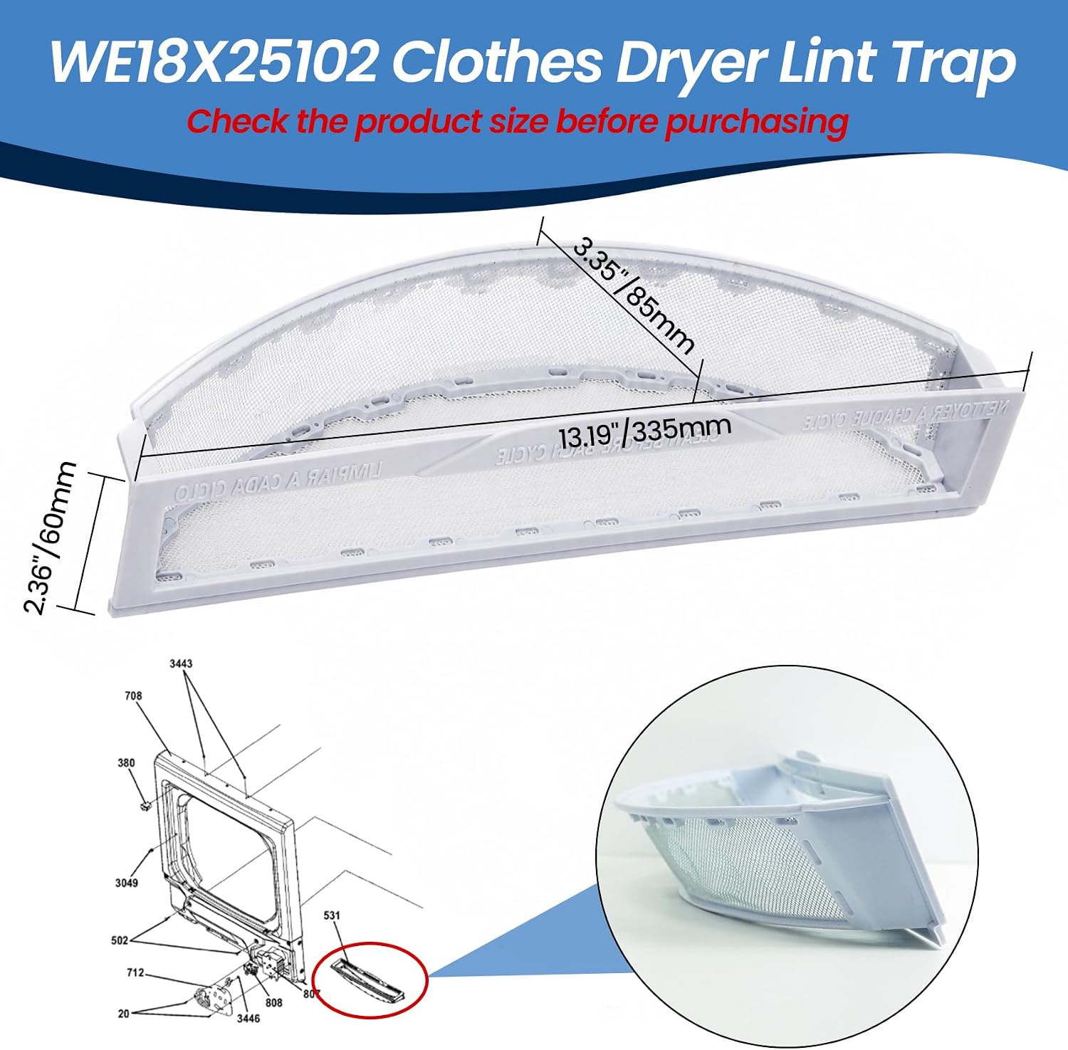 WE18X25102 Clothes Dryer Lint Trap For GE Hotpoint Monogram Kenmore