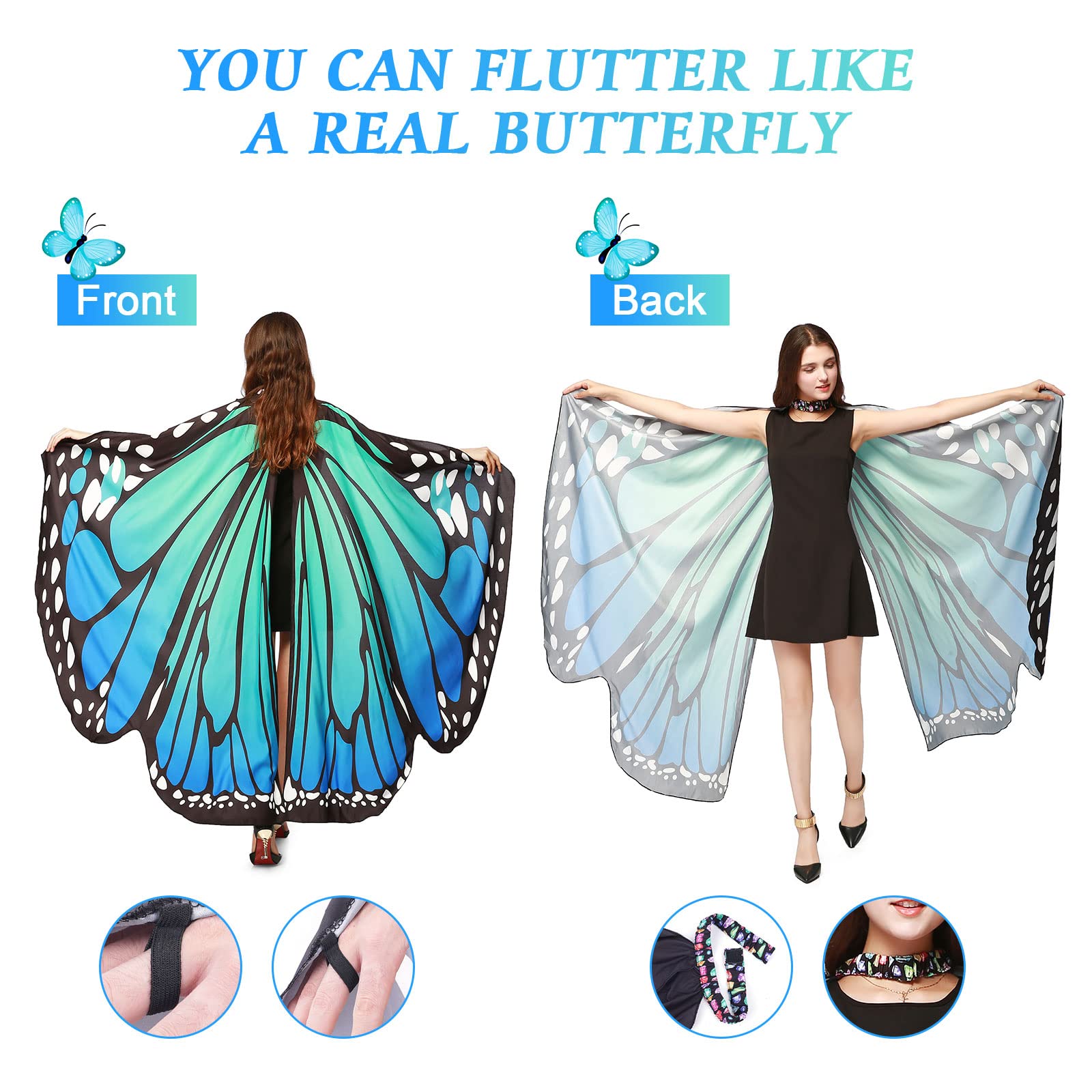 Qooloo Ailes De Papillon Déguisement Femme 168x138cm Avec Masque Et Serre-tête - Costume Cosplay Fête