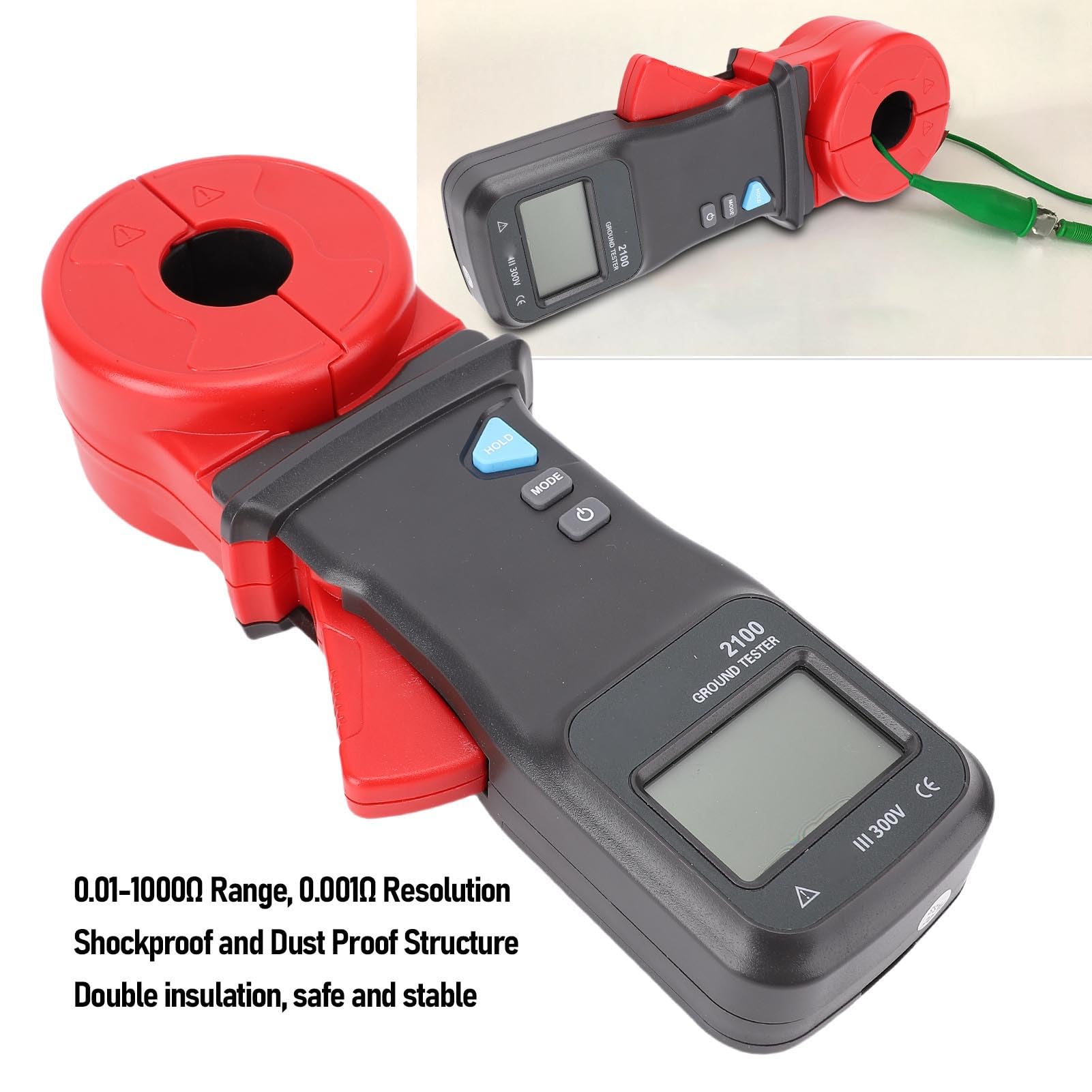 Fafeicy Ohmmetro Digitale a Pinza, Struttura in ABS, Gamma 0,01-1000Ω, Tester di Resistenza di Terra per Elettricisti e Manutentori