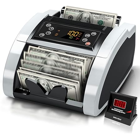 Aneken Money Counter Machine with UV/MG/IR/DBL/HLF/CHN Counterfeit Detection, USA/EUR Portable Bill Counting Machine, Bill Counter with LED External Display, Add&Batch Modes, 2-Year Warranty