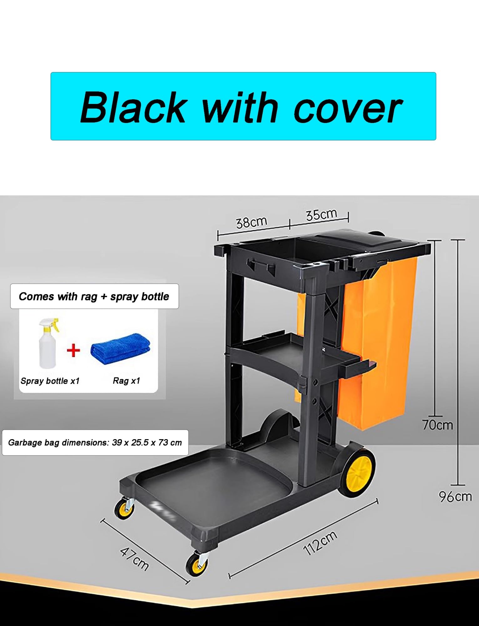 Carrello per pulizie su ruote con copertura e borsa in nylon, carrello di pulizia per pulizia in hotel, ristoranti e ospedali