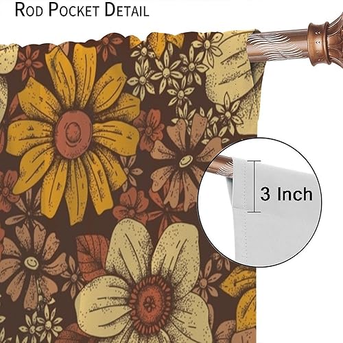 Miniatura 254 de Retro 70s Floral Blackout Window Curtains, Watercolor Flower Plant Rustic Modern Style Pattern Window Drapes, for Bedroom Living Room 42x45in 2
