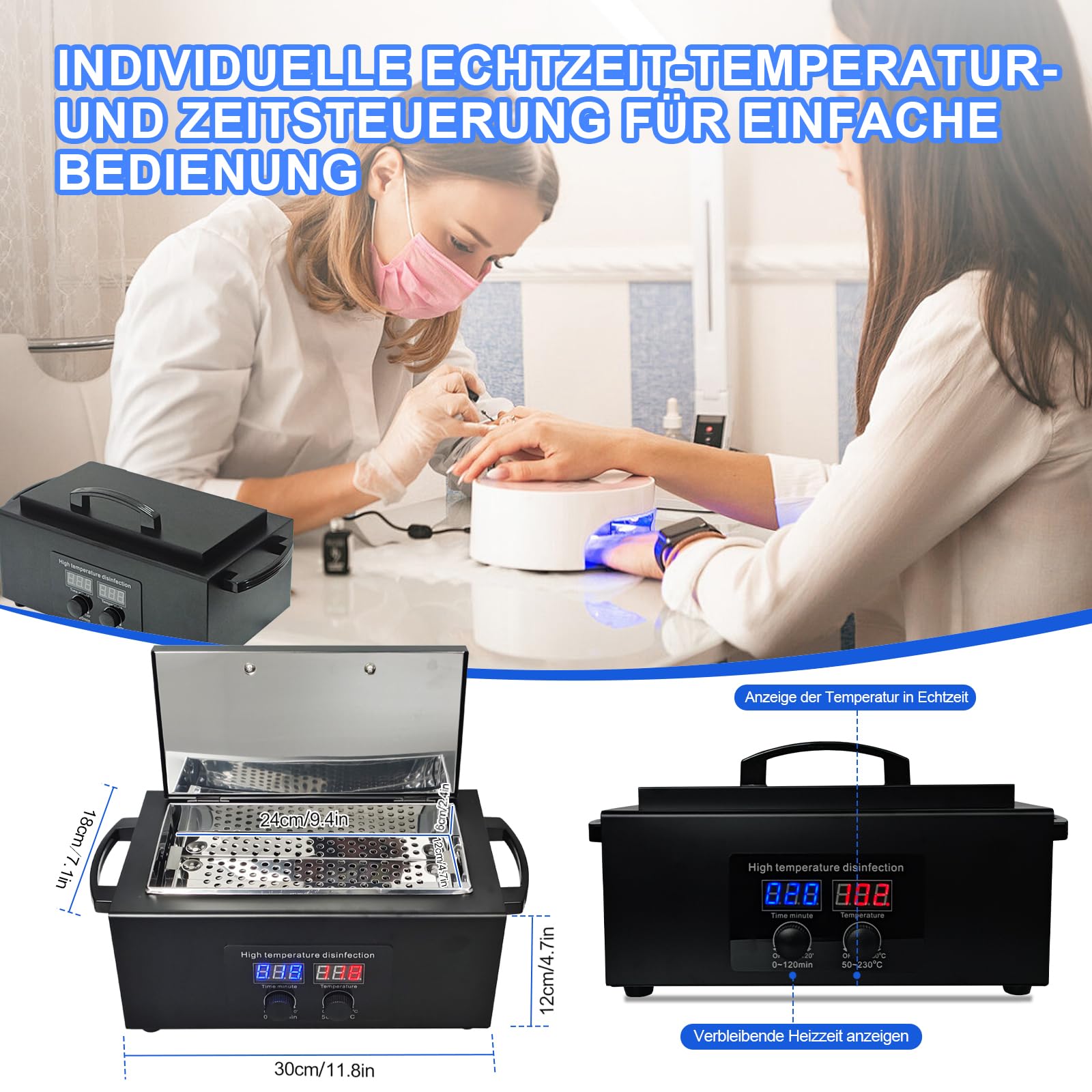 Hochtemperatur-Sterilisiergerät mit Timer – Trockene Hitzesterilisierung für Metallwerkzeuge & SPA-Tücher, Disinfektor für Zahnarztpraxen, Labore & Kosmetiksalons