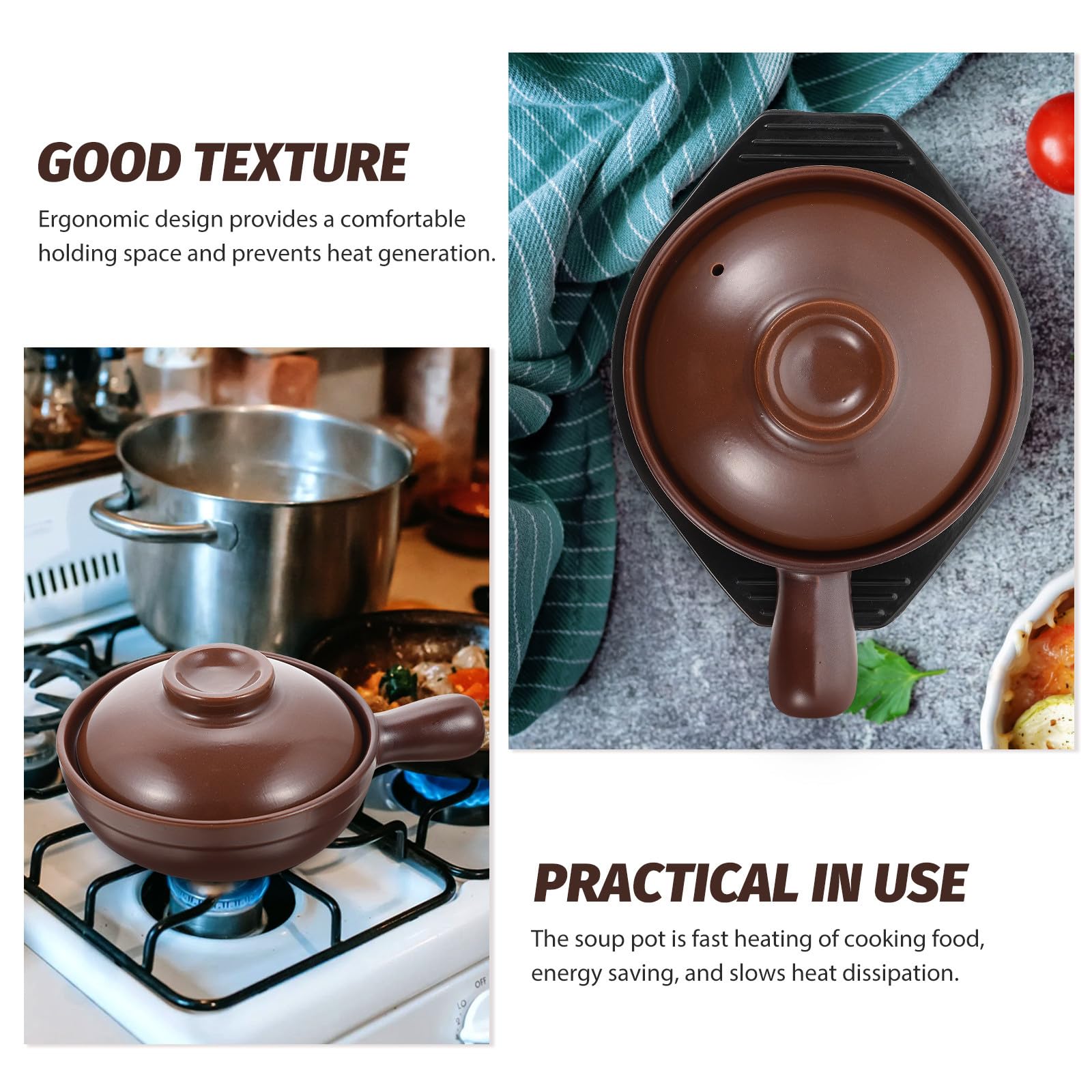 Zerodeko 1juego Cazuela de Cerámica con Asa Resistente Altas Temperaturas para Cocina Doméstica con Base Olla para Guisos y Sopas Utensilios de Cocina Ergonómicos y Duraderos