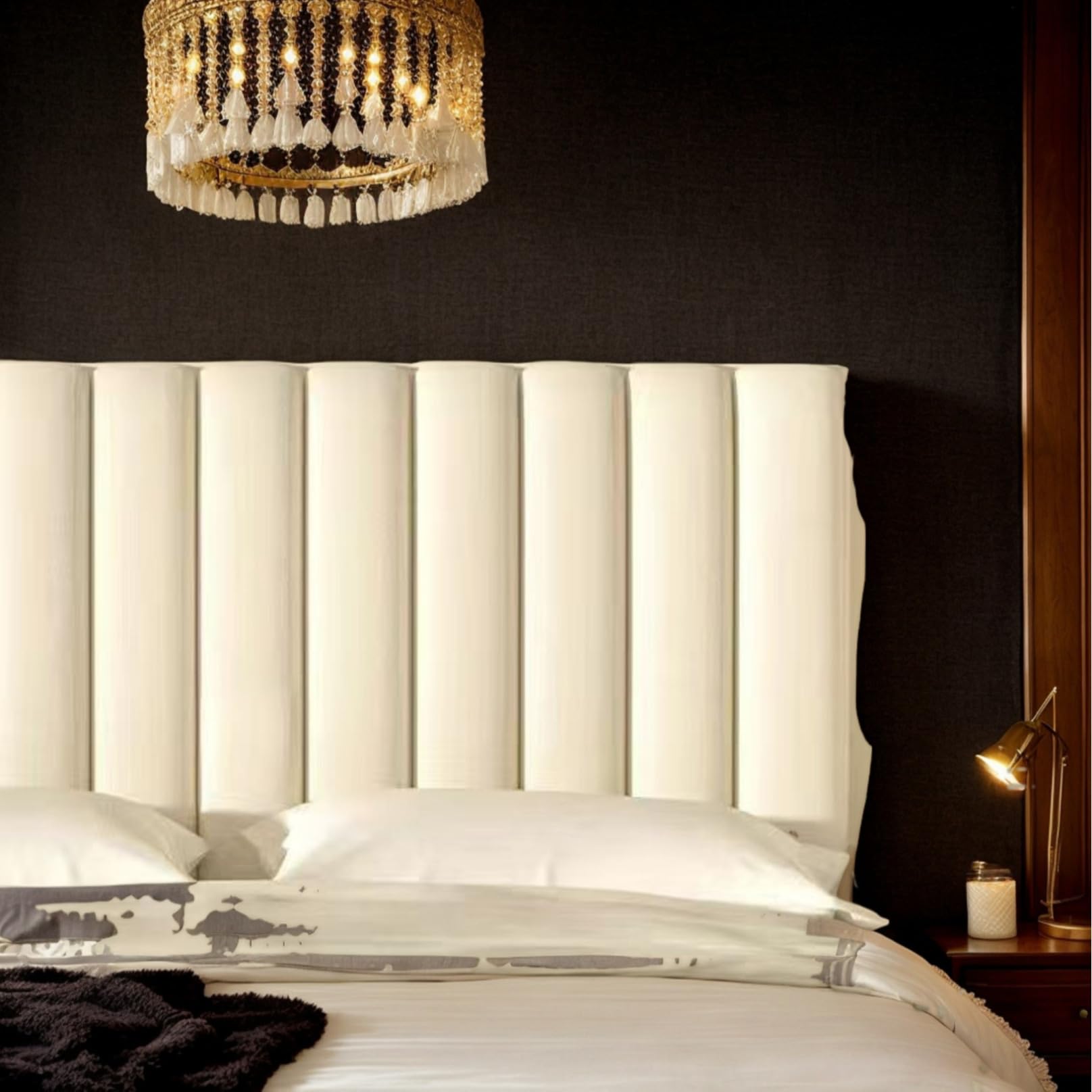 DOSYCOVUR Dustproof Velvet Headboard Cover Thickened Washable Full Cover Cushioned Protector for King Size Double Single Beds Padded Headboard for Wooden Tall Bedsides,E,220cm