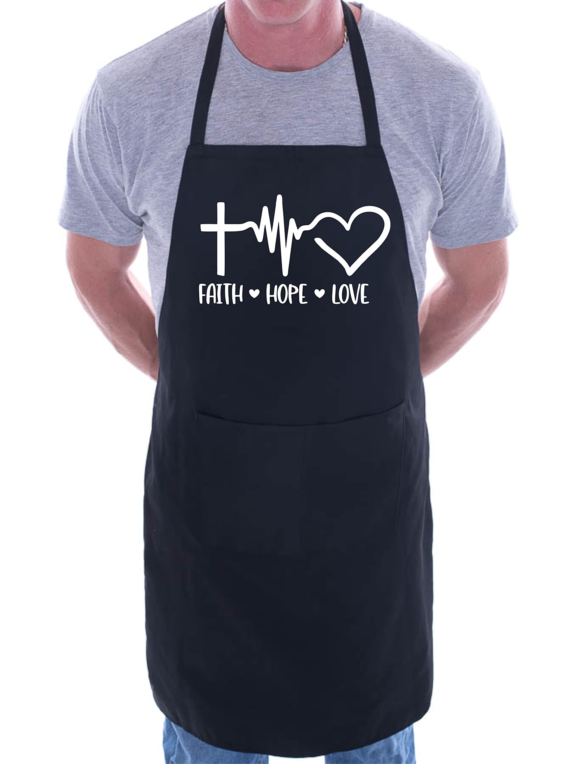 Print4u Unisex Black Faith Hope Love Apron Church Christian Gift Cooking Baking Bbq