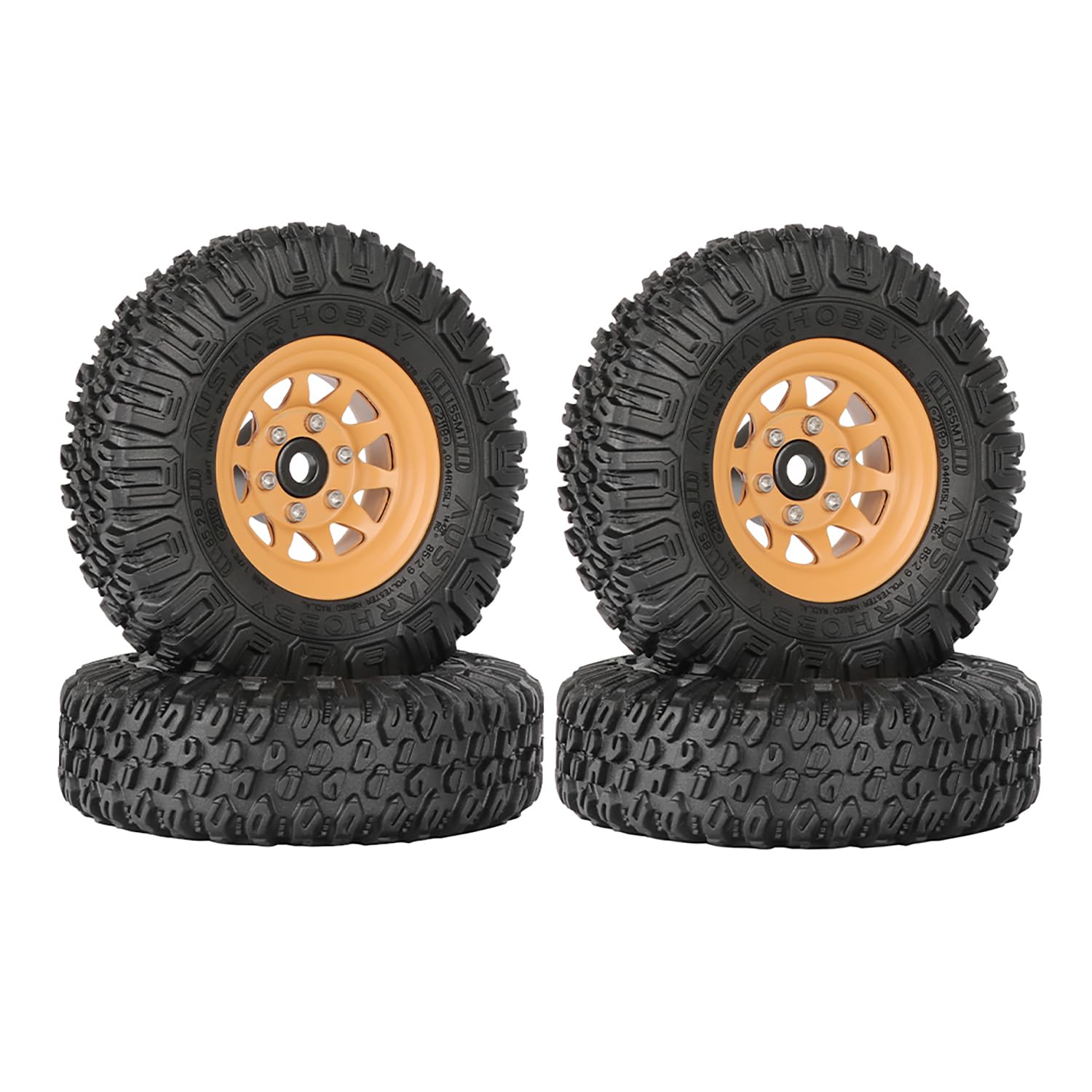 KINGCOO 4PCS 1.55 inch Aluminum Alloy Metal 10Spoke Beadlock Wheel Rim Tyre and Rubber Tires Set for 1/10 RC Rock Crawler Car for Tamiya Axial AX90069 UTB18 D90 TF2 CC01 LC70 (Yellow, 85MM) โ image 1