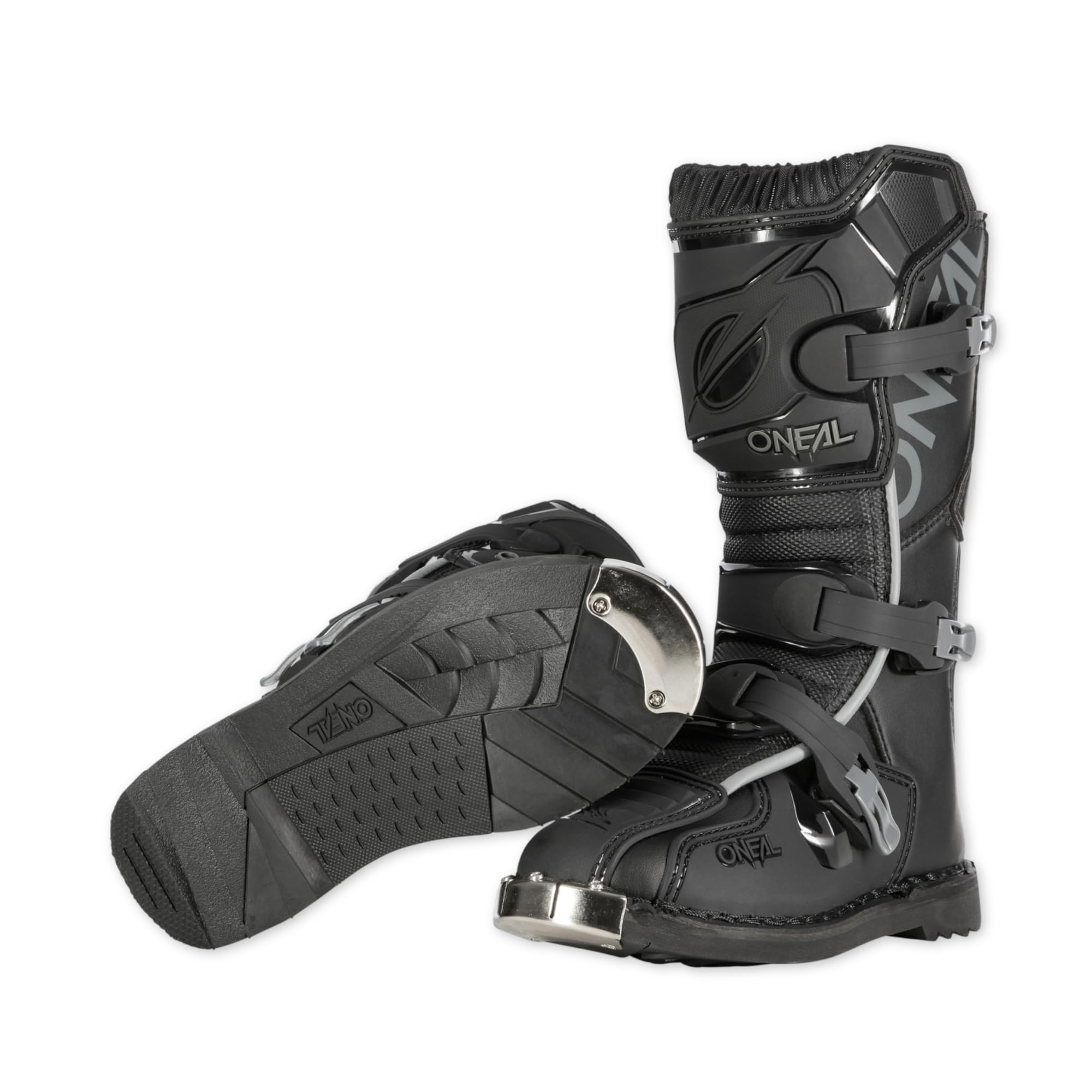 O'NEAL | Bottes De Motocross | MX Enduro | Protection De La Semelle En Métal, Boucles De Fermeture Facilement Réglables | TRIBUTE Boot SQUADRON V.21 | Adulte | Noir/Gris | Taille 45/11
