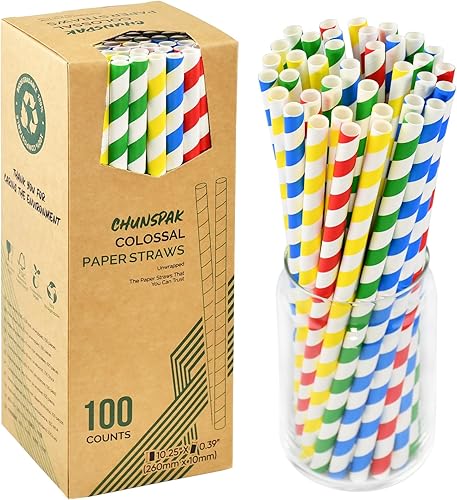 Miniatura 1 de Pajitas de papel de 10.25 pulgadas de ancho para batidos, batidos, helados, congelados, bebidas gruesas, 100 unidades, multicolor