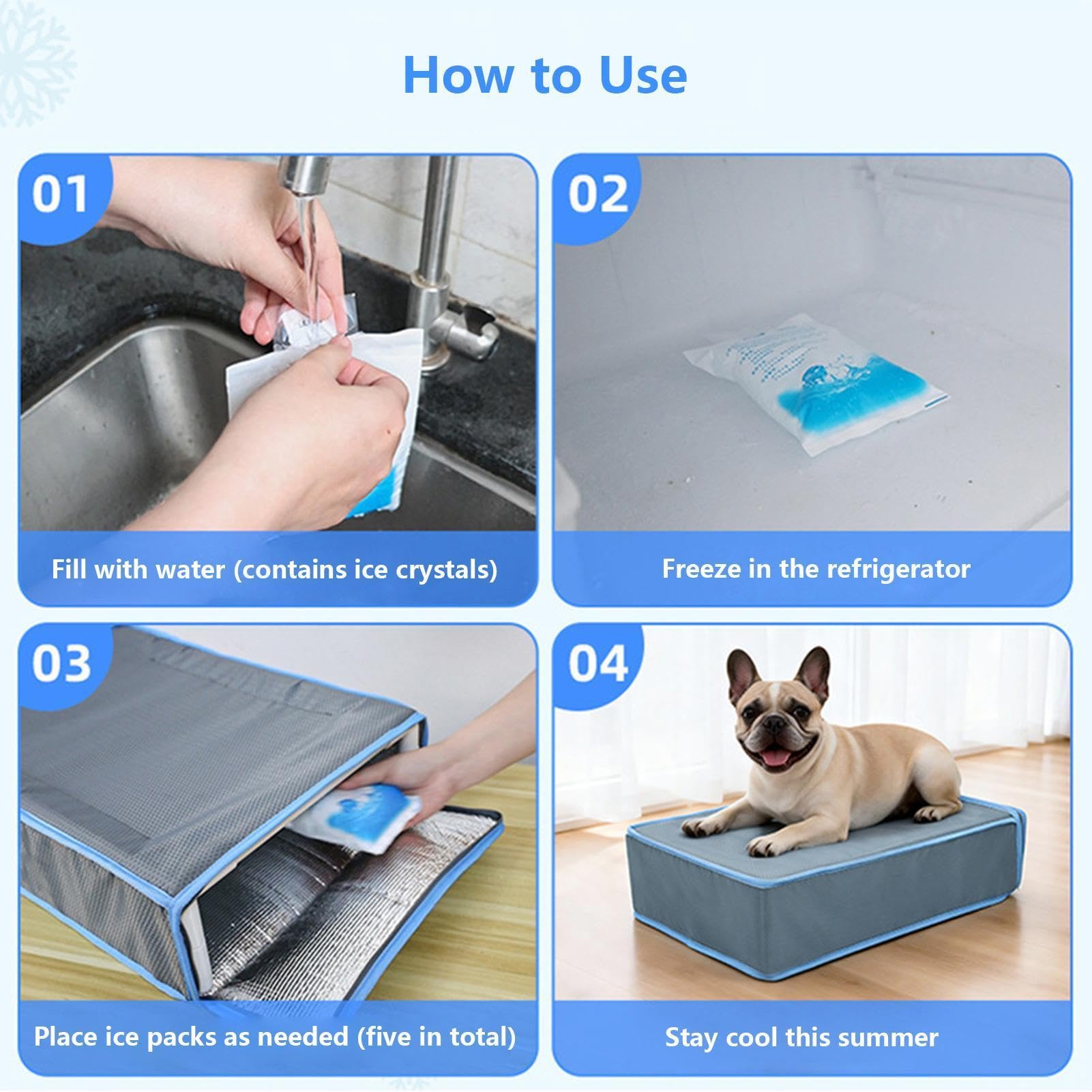 Tapis rafraîchissant pour chien - 51,5 x 38 x 14 cm - Lit lavable avec 5 blocs réfrigérants | Tapis rafraîchissant pour chat, chiot, chat, été, intérieur, voyage, boîte de transport