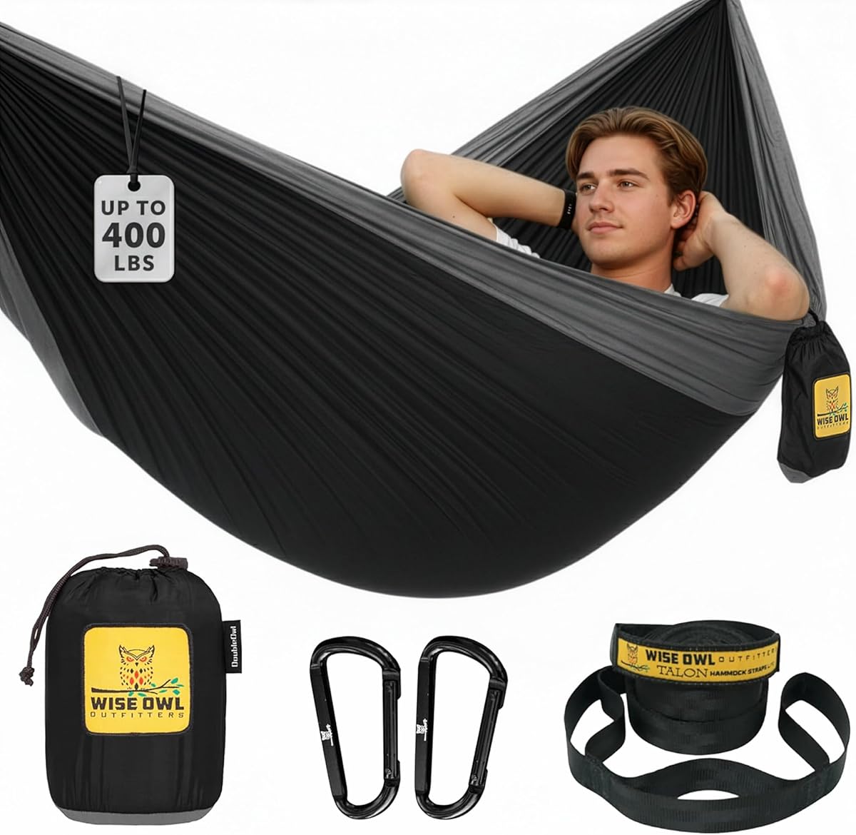 Wise Owl Outfitters Camping Hammock – 500lbs Portable Hammock with Tree Straps
