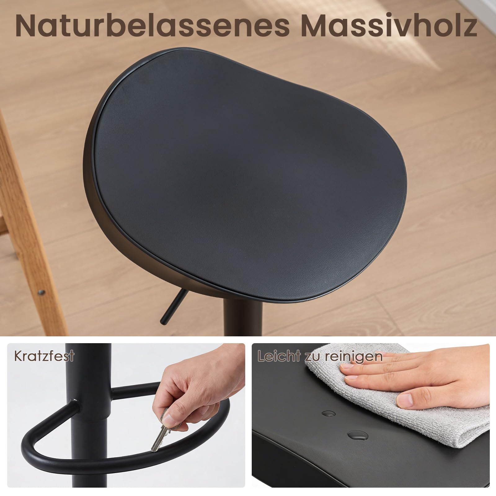 Kidol & Shellder Tabourets de Bar Chaises de Salle à Manger Lot de 2 Noir, Hauteur Réglable à 360°, Chaises de Bar en Plastique et Métal Creux, pour Maison Cuisine Comptoir Bistro…