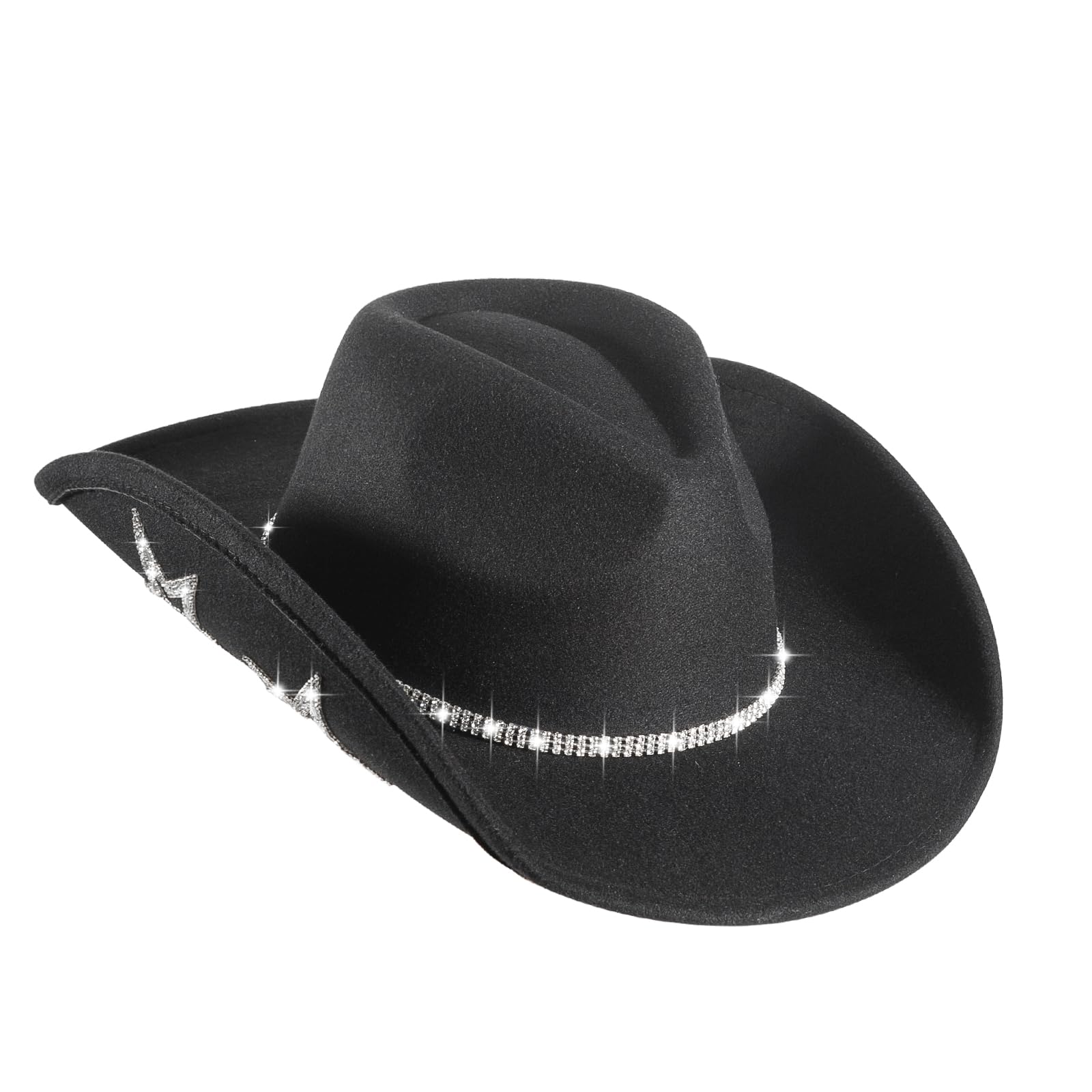 Womens Cowboy Hat Rhinestone Cowgirl Hats Wide Brim Diamond-Glitter-Western- Size:Medium-Large