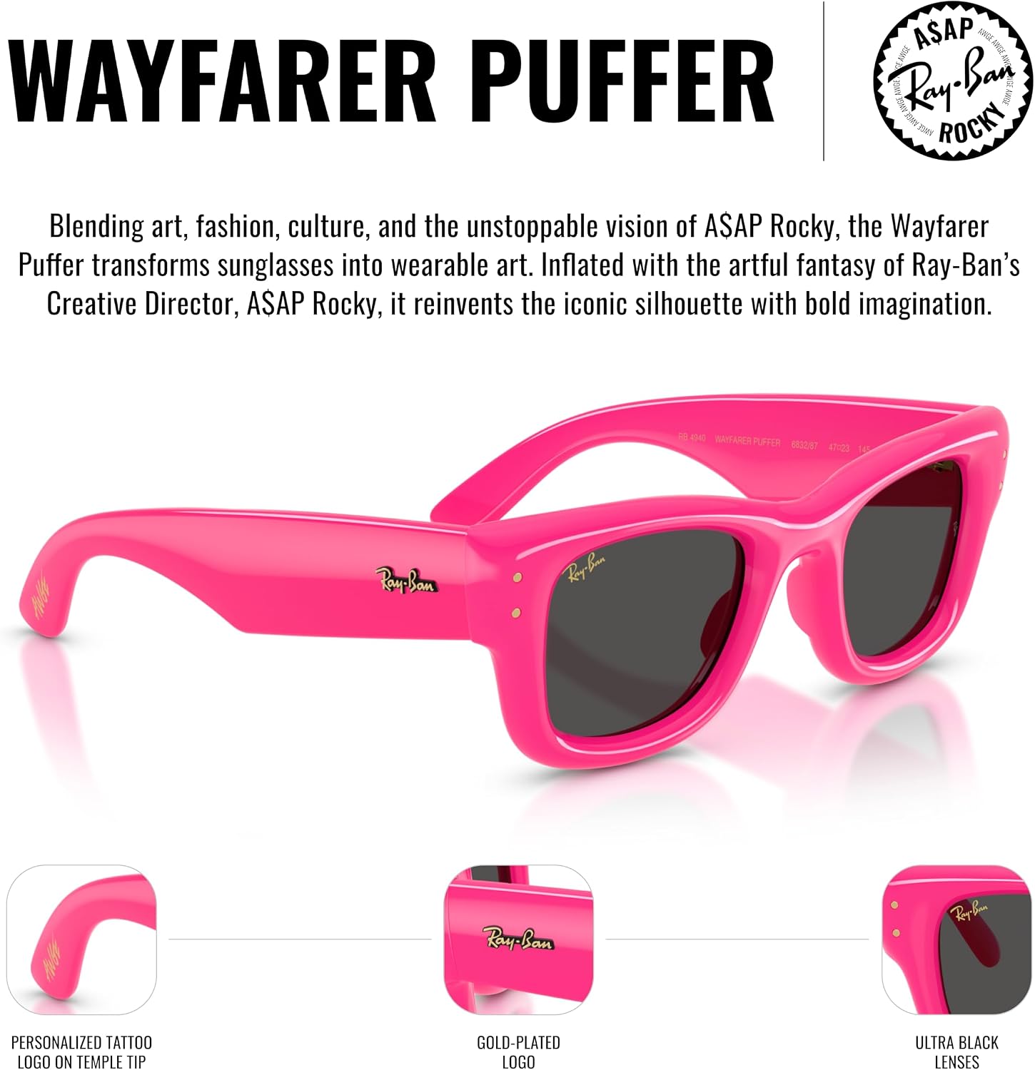 Óculos de Sol Ray-Ban Wayfarer Puffer 0RB4940 601/87 Tam 47