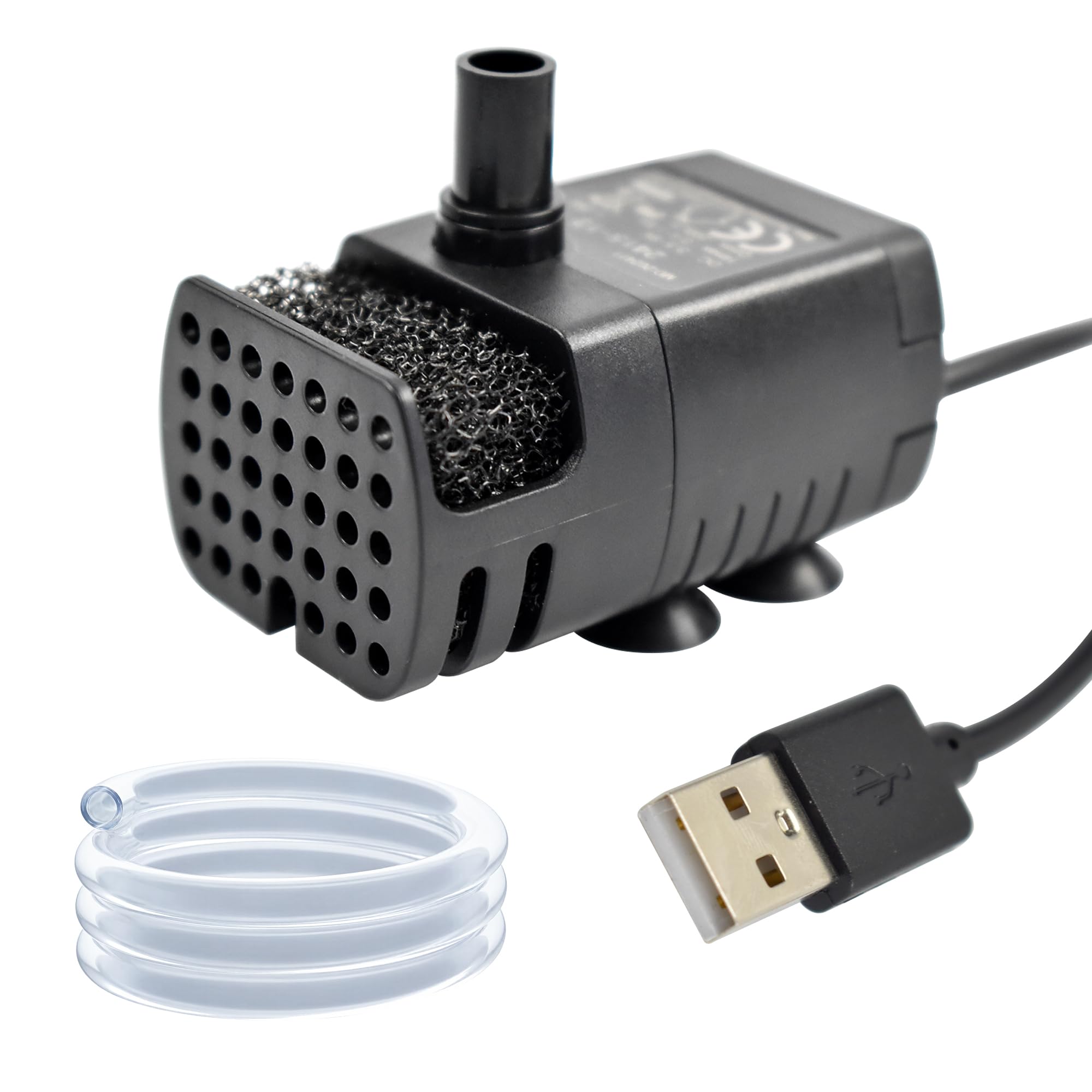 CONQUERALL DC 5V USB Cat Fountain Replacement Pump 1W 39GPH 2.3ft with 3.3ft Silicone Tube for Dog Drinking Bowl (Black)
