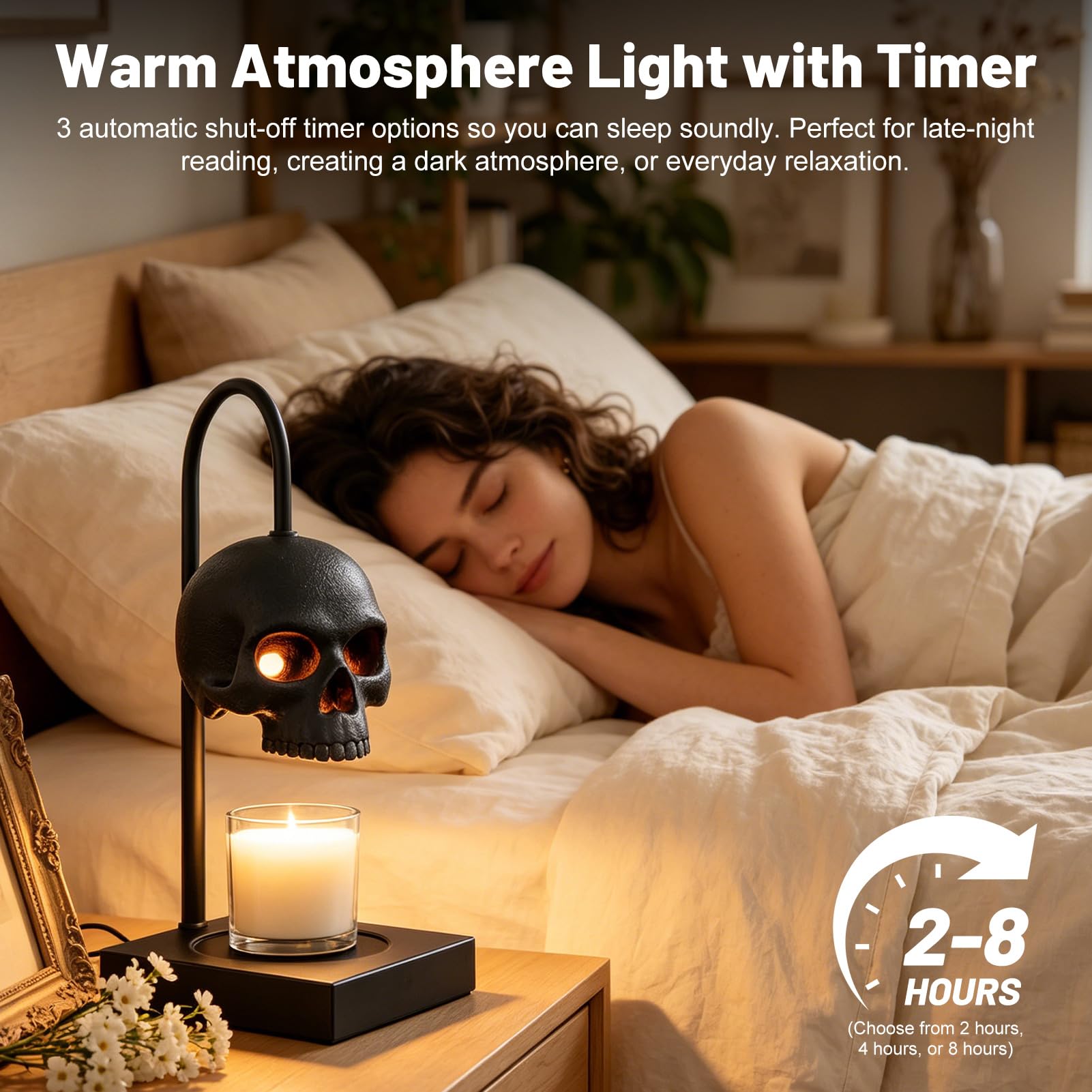 Halloween Deko Kerzenwärmer Lampe, Dimmer Timer Totenkopf Candle Warmer (B)