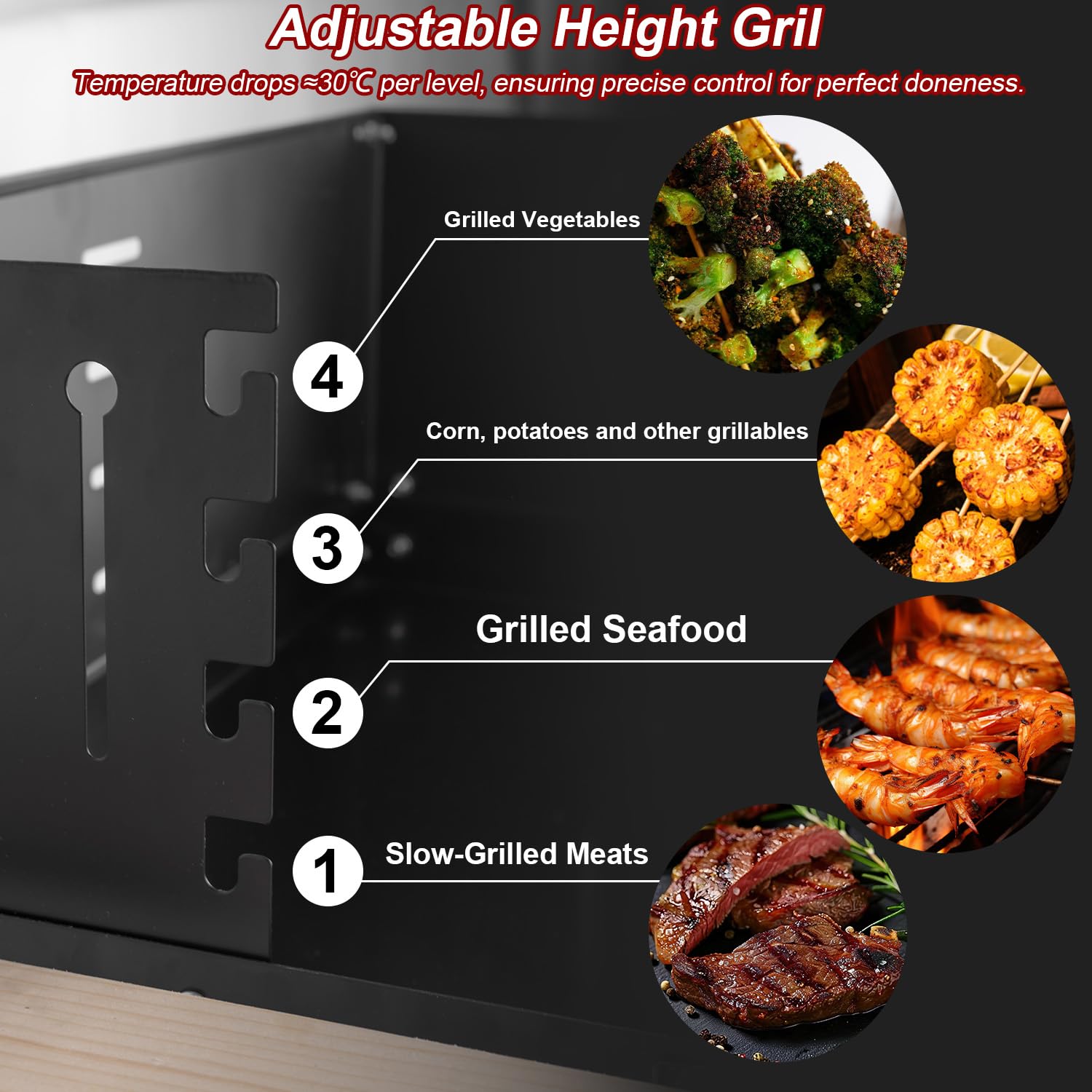 Großer tragbarer Holzkohlegrill - klappbar, höhenverstellbar, leicht zu reinigen für Outdoor und Camping