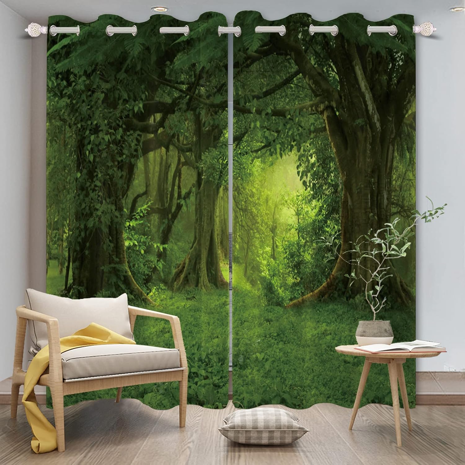 Yeele 21x54inches Wonderland Forest Thermal Insulated Printed Curtain for Bedroom Living Room Club Tropical Jungle Trees Blackout Window Curtains Waterproof Polyester Room Darkening Drapes 2 Panels