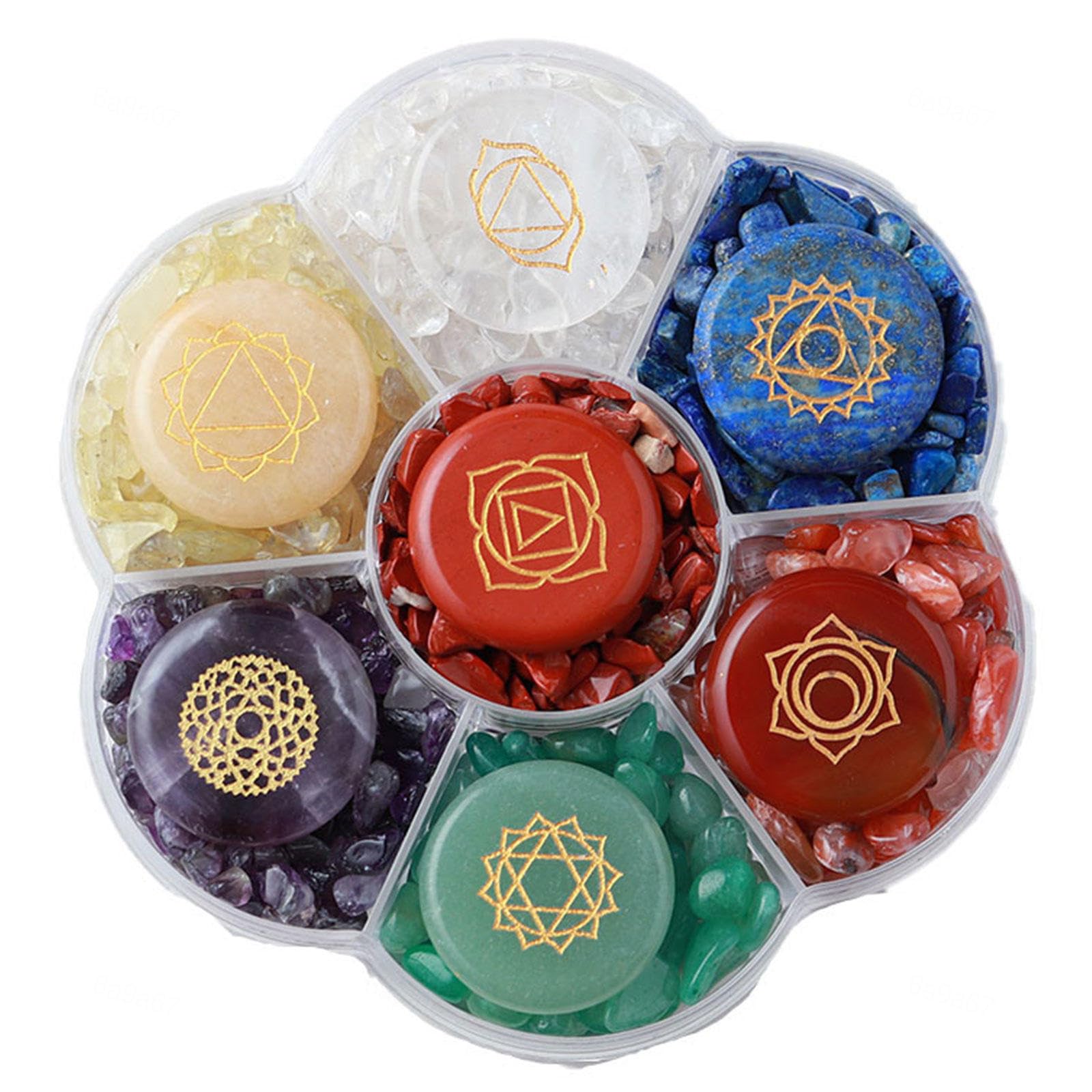 Kit Cristalli 7 Chakra - 7 Pietre Lucidate e Pietre Preziose Burattate con Simbolo Reiki dei 7 Chakra - Cristalli Curativi Set di Pietre per La Guarigione Cristalli di Stregoneria