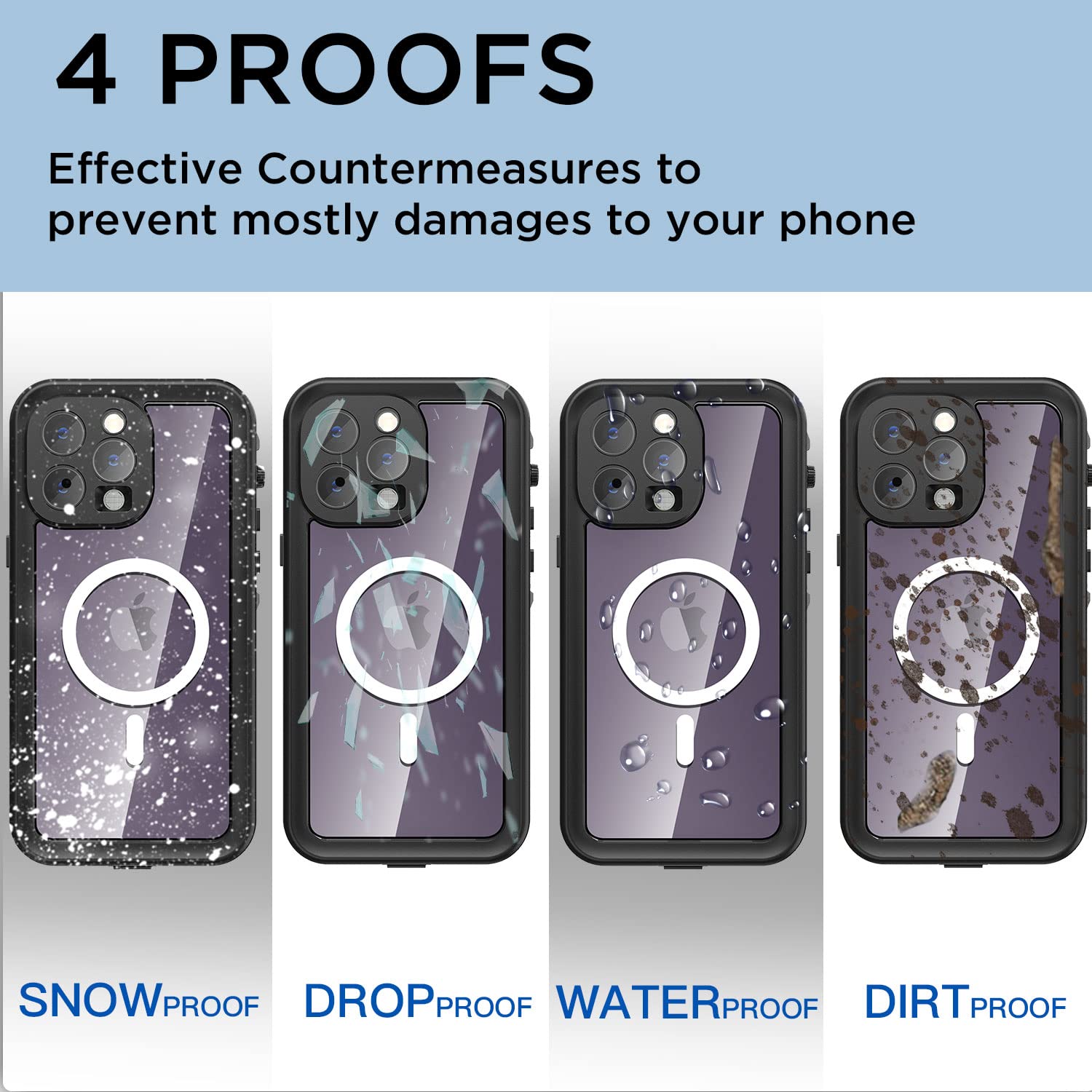 AICase Funda Impermeable para iPhone 14 Pro MAX a Prueba de Nieve, Polvo y Golpes, protección de 360° certificada IP68, Funda Protectora subacuática Totalmente sellada para iPhone 14 Pro MAX de 6,7"
