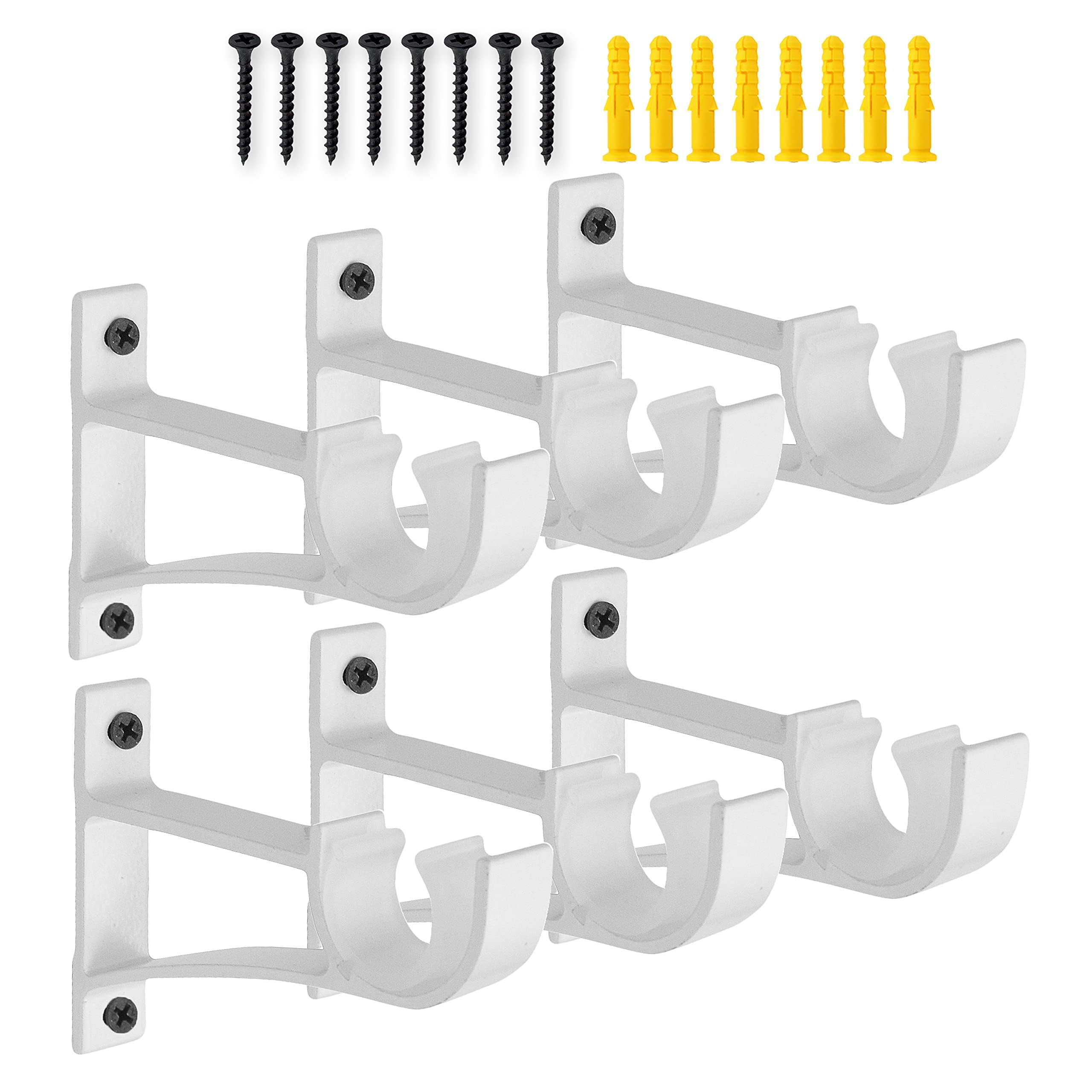 6 Pack Heavy Duty Curtain Rod Brackets - Single Holders for 0.8 to 1 Inch Drapery Rod - Sturdy Hooks for Living Room, Bedroom, Bathroom - White