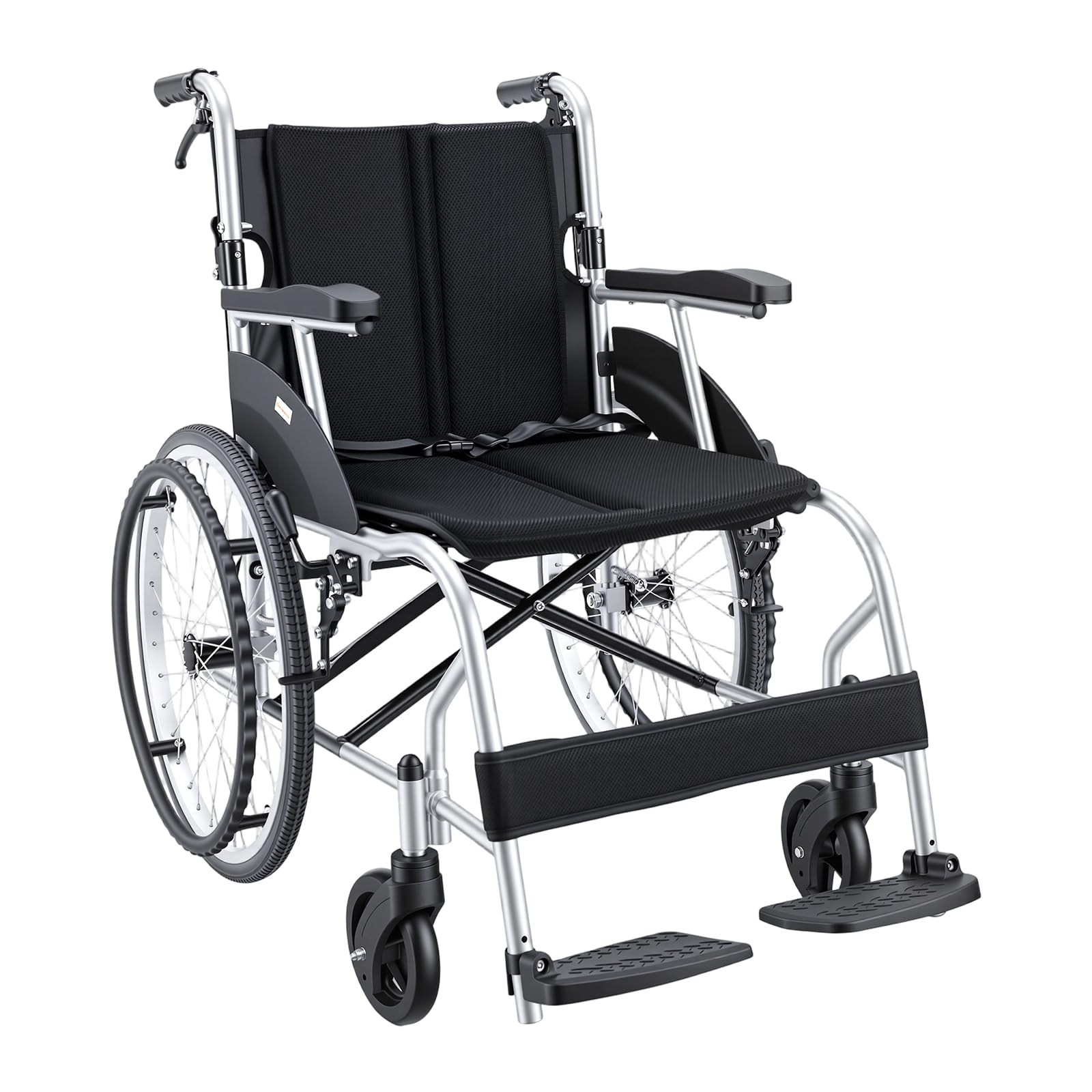 Care-parents Sedia a rotelle pieghevole leggera, 13,3 kg, in alluminio, larghezza della seduta 43 cm, doppio freno, sedia a rotelle pieghevole con autopropulsione, braccioli fissi e poggiapiedi, per