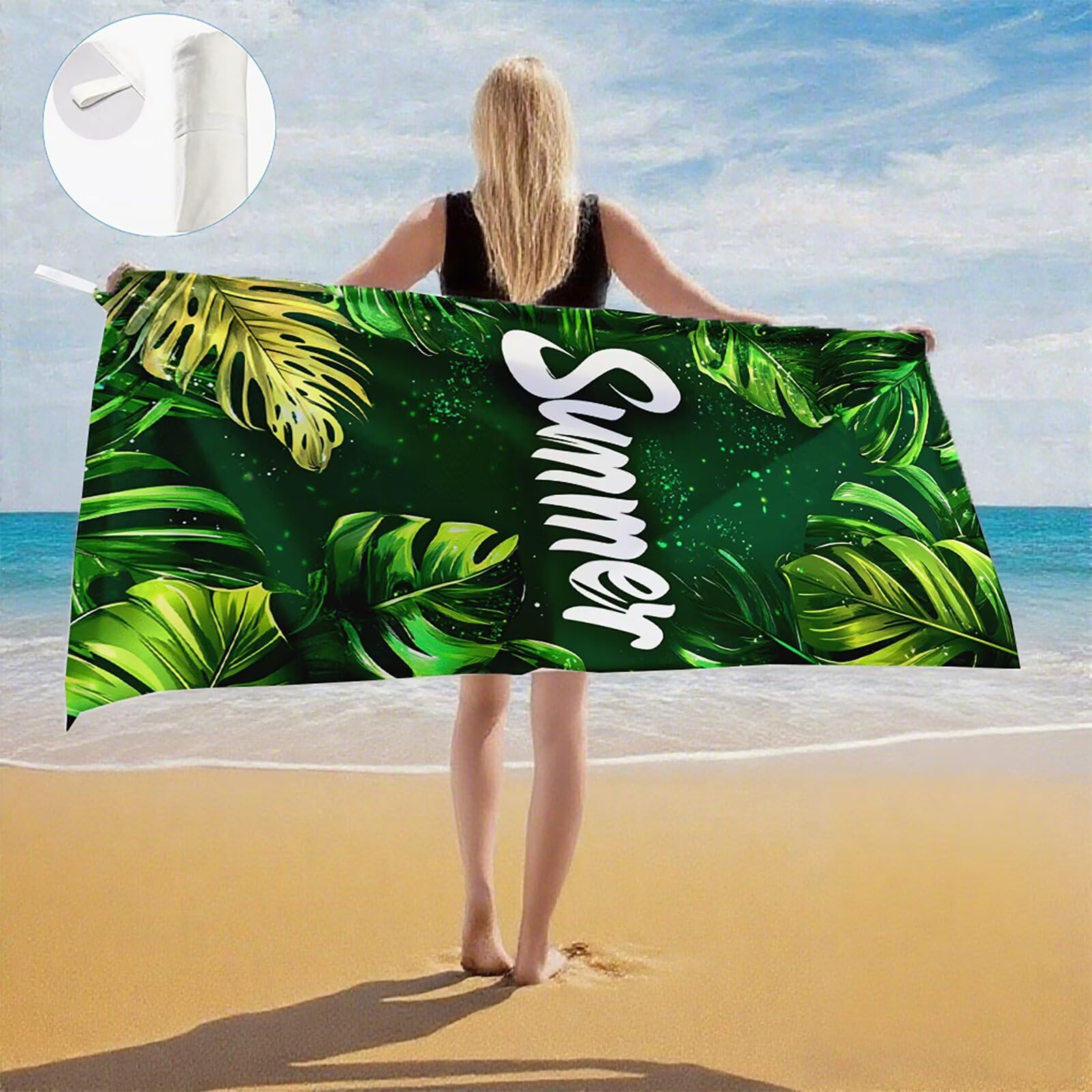 Toallas de Playa Microfibra Verde Toalla Playa Grande 180x90 cm Mujer Hombre Secado Rápido Absorbente Toallas Gimnasio Suave Sin Arena Ligera Toalla Microfibra para Playas Piscina Viajes Camping Q-711