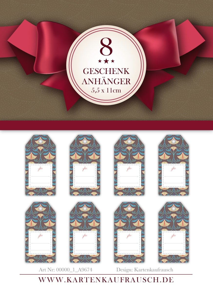 Kartenkaufrausch 80 elegante, braune, Jugendstil Geschenkanhänger Papieranhänger Hängeetiketten auch für Weihnachten mit Blüten zum Beschriften • geschenk dekoration set für schönes schenken