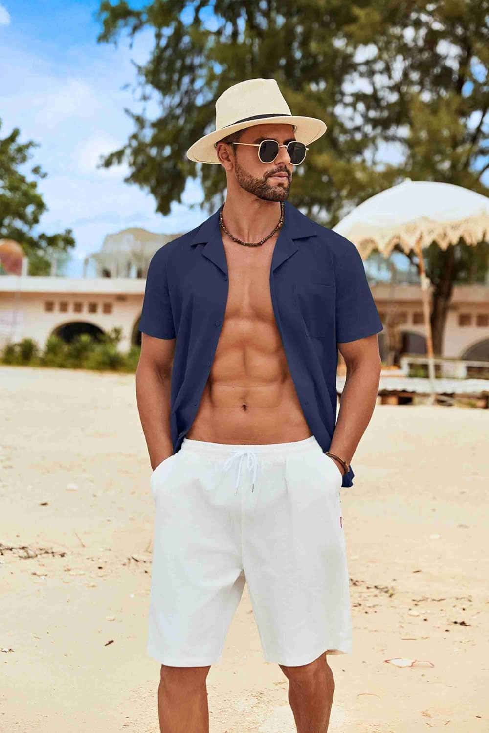 COOFANDY Mens Cotton Linen Shirt Casual Button Down Short Sleeve Shirts Summer Cuban Vacation Beach Shirts with Pocket - Image 3