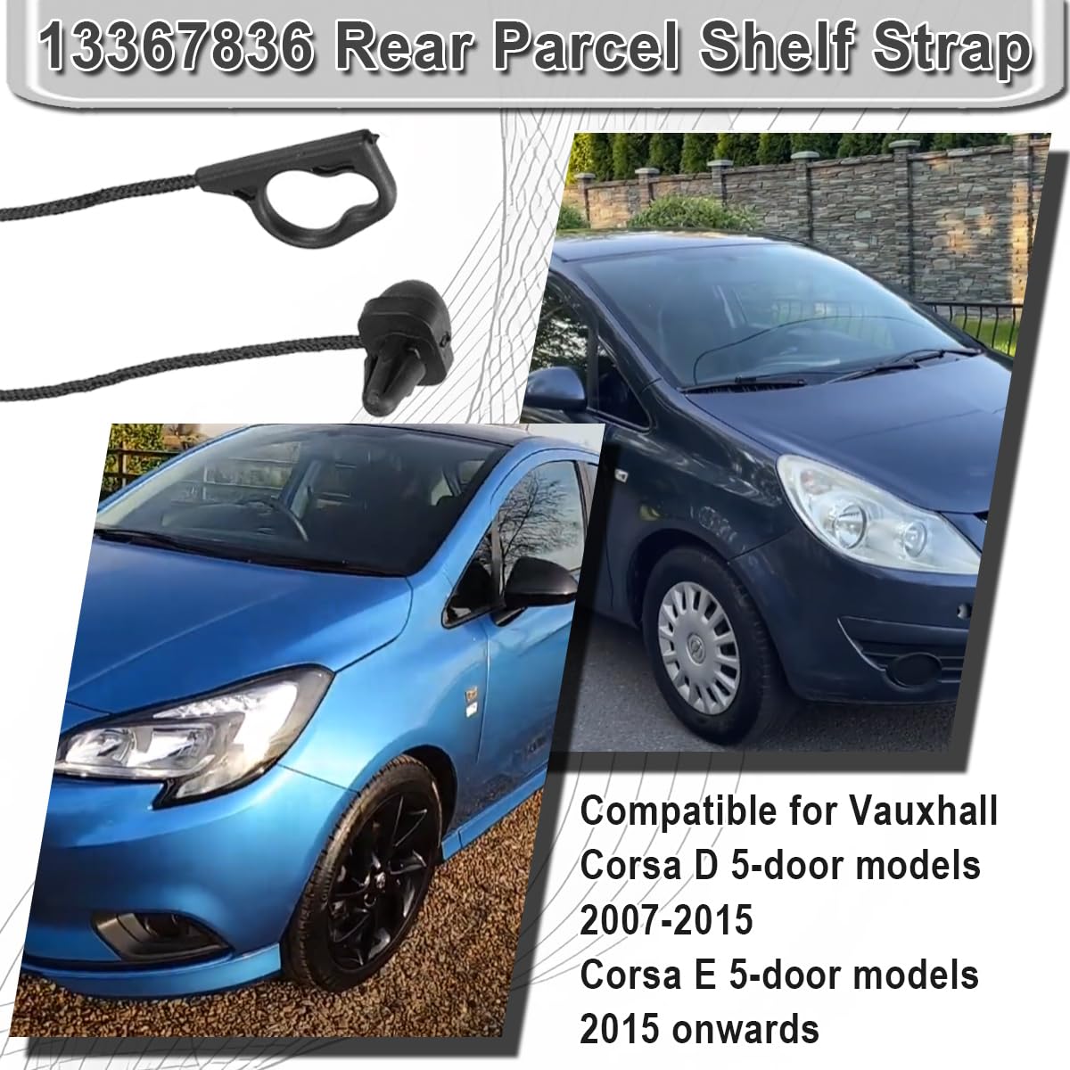 Auto Hutablage Gurt Für Opel Corsa D/E - 2 Stück Schwarz, OEM 13367836