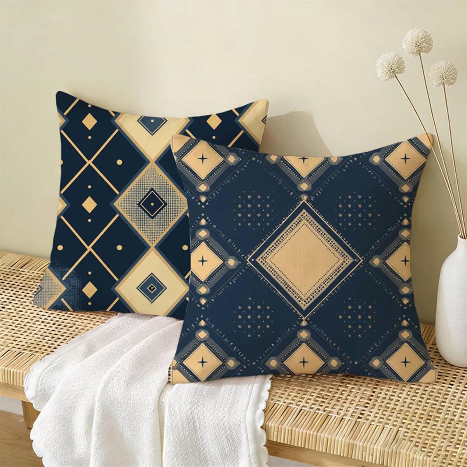 Copricuscino 80x80 Blu Set di 2, Geometria Federe Cuscini Divano Lino, Copricuscini Impermeabili, Federe Cuscino Morbido Traspiranti Adatto a Tutte le Stagioni per Soggiorno e Camera Letto Decor X-105