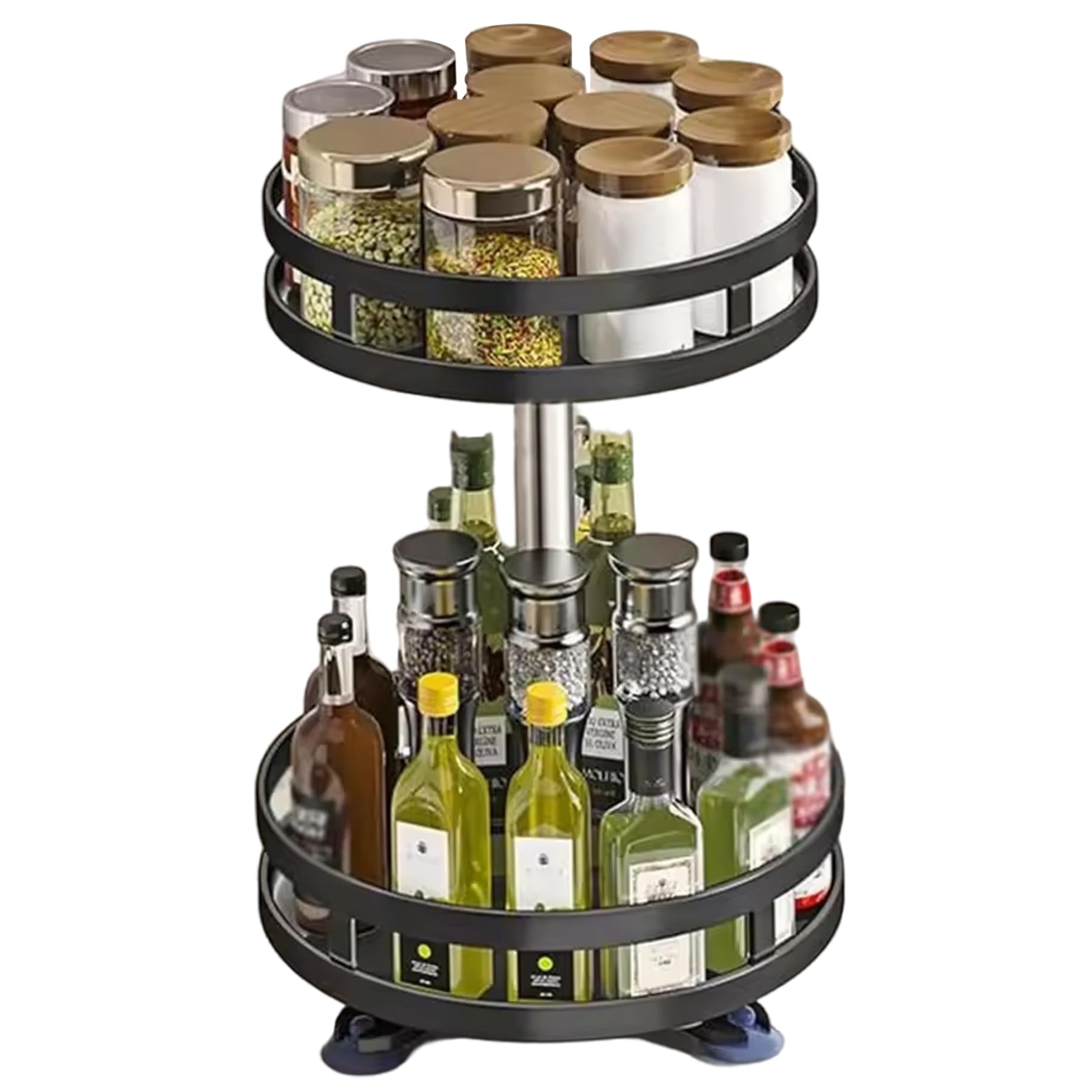 Awnsimfreien Black Spice Rack, 360° Rotating Spice Rack, 10 Inch 2 Tier Seasoning Organizer, Carbon Steel Turntable Organizer For Cabinet, Pantry, Bathroom Countertop, Rotating
