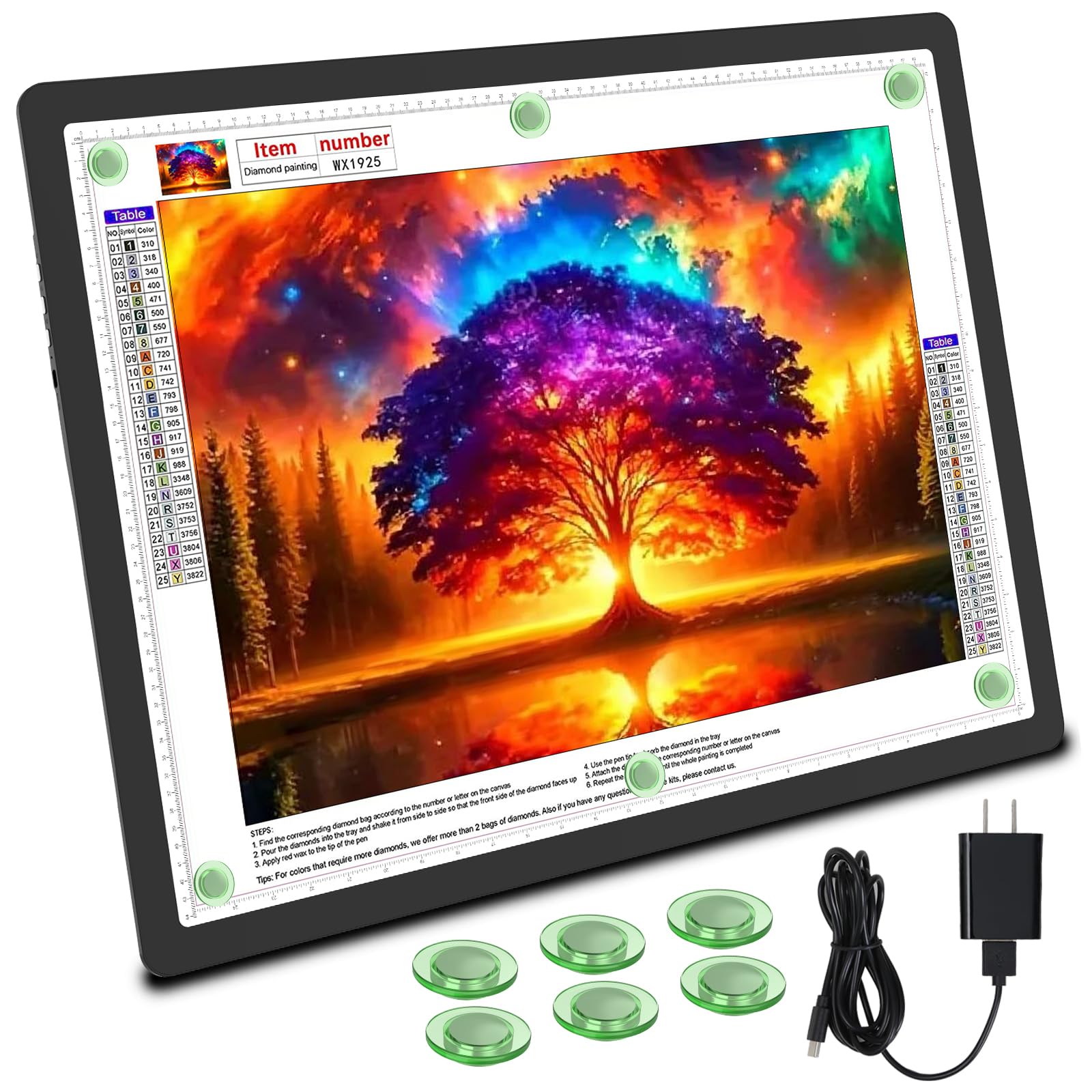 TOHETO Lavagna luminosa magnetica ricaricabile A2, 64x46 cm, grande pannello luminoso per pittura a diamante con pulsanti laterali, scatola luminosa in 3 colori chiari per tracciare e disegnare -Black