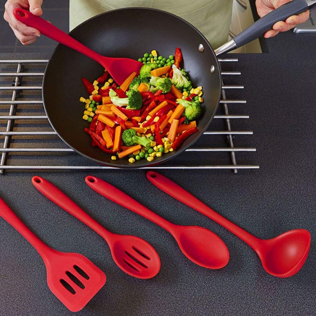 Spatola per wok 10 pezzi in silicone Utensili da cucina Set antiaderente Spatola Cucchiaio set alimentari morsetto Frullino cucina attrezzo della famiglia cottura spatola da cucina ( Color : A )