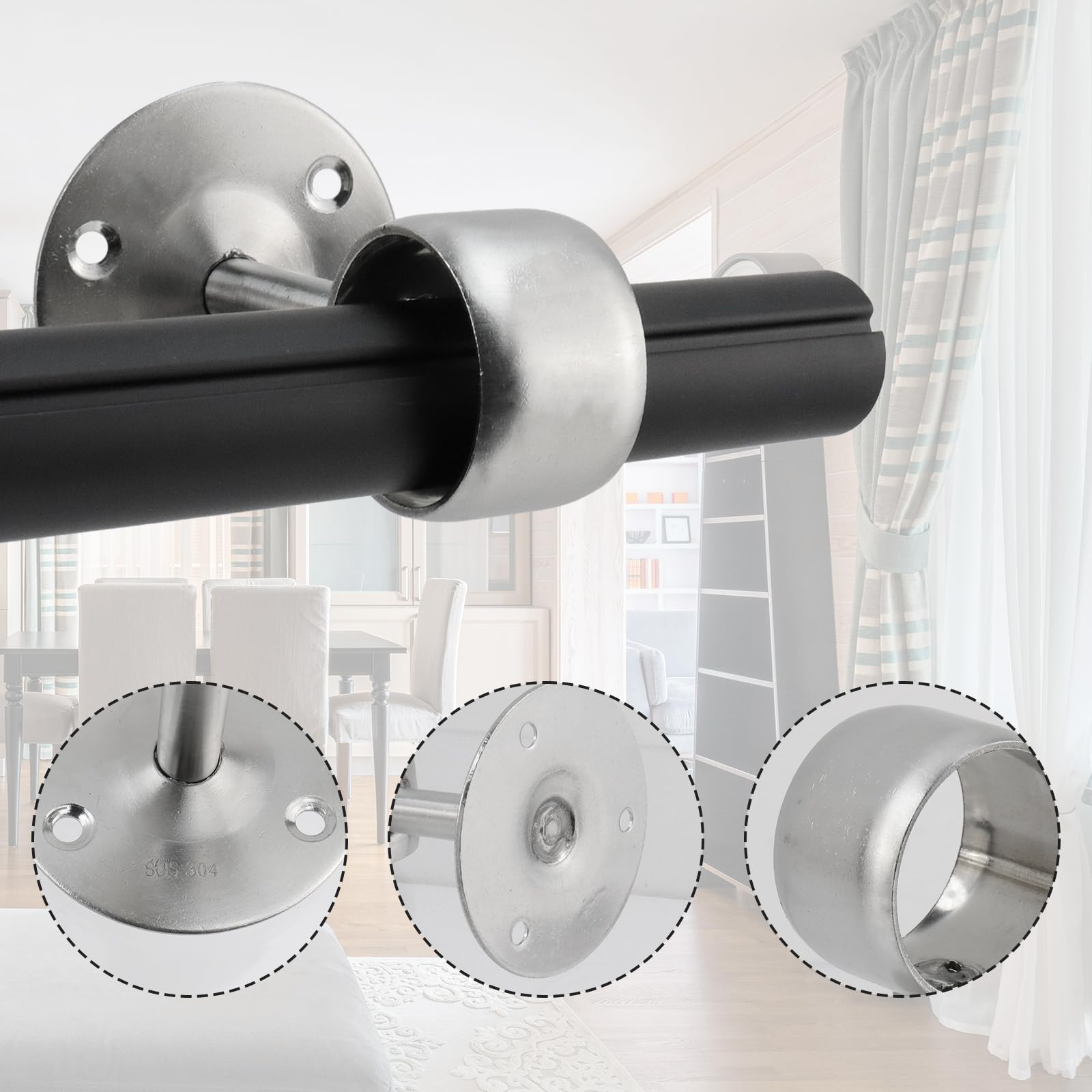 Antrader – 4 Supports Muraux Dorés Pour Tringle Rideau De Douche – Ø 25 Mm
