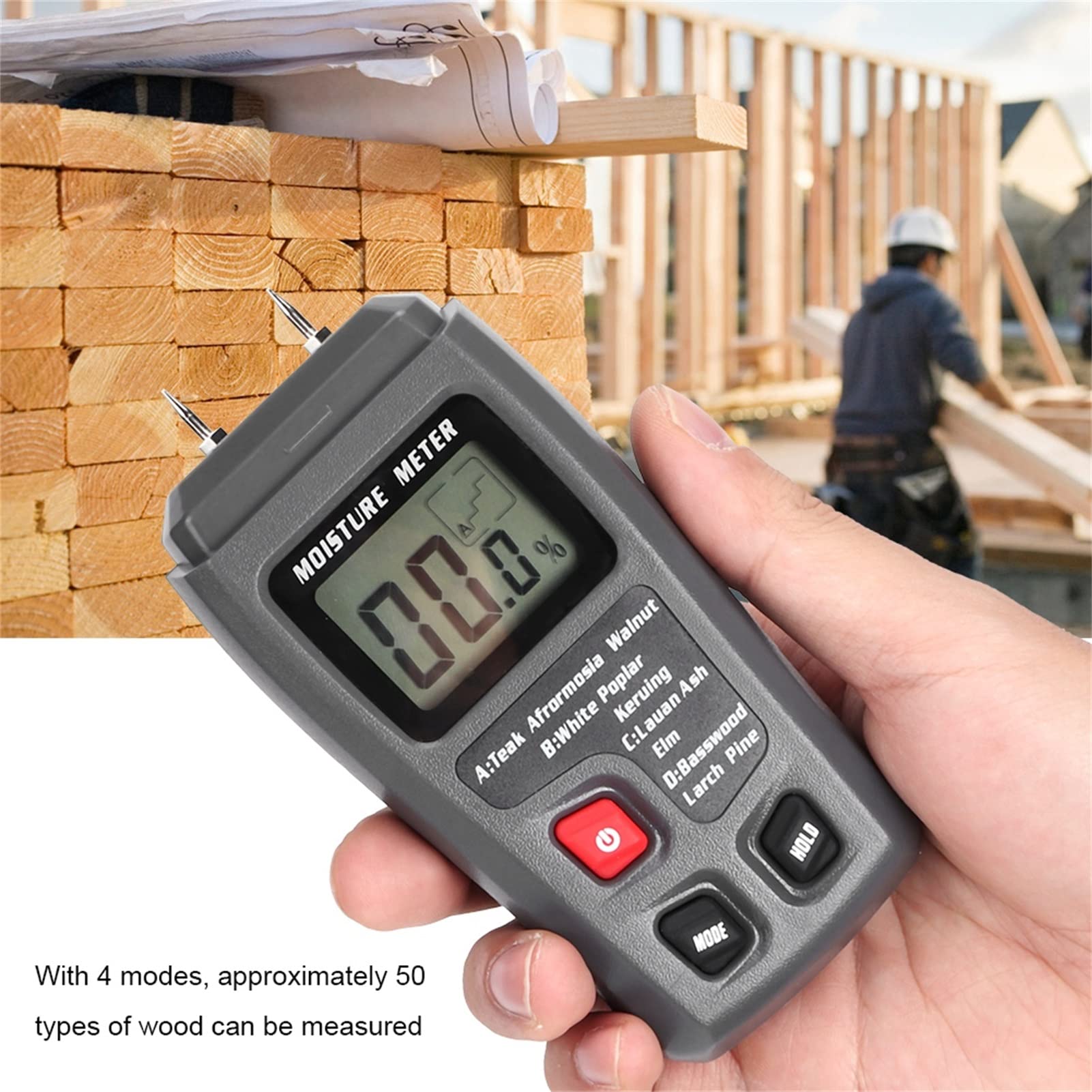 FLEXMAN Digital Humidity Meter, 0~99.9% Handhold LCD Pin Type Wood Humidity Meter, Humidity Sensor Tester for Firewood